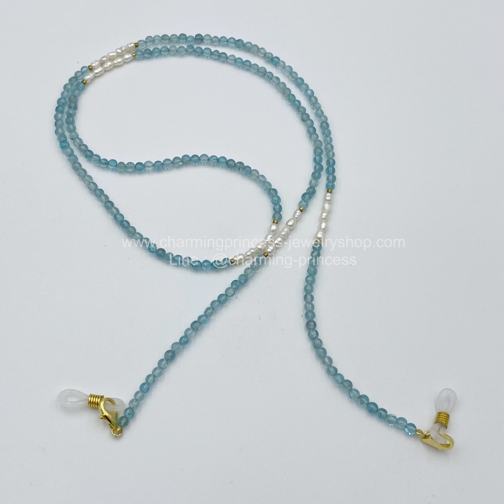 Apatite อพาไทท์ อัญมณีแห่งการเสริมชัยชนะ และ Pearl มุก เป็นสัญลักษณ์แห่งความสมบูรณ์ สายคล้องแมส สายคล้องแว่นตา หินนำโชค