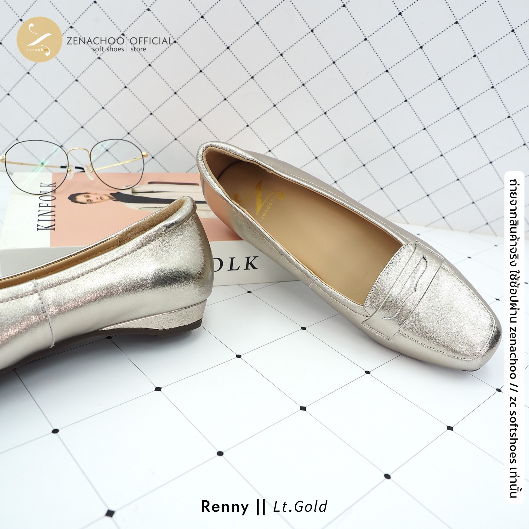 ทรงใหญ่ ลด 1 ไซส์ เปลี่ยนไซส์ได้-ไม่รับคืน Zenachoo รุ่น Renny สูง 1 นิ้ว รองเท้าหนังแกะแท้ หนังนิ่ม พื้นนุ่ม