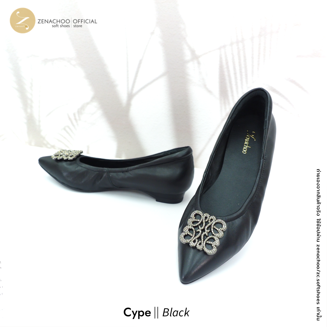 ทรงปกติ เปลี่ยนไซส์ได้-ไม่รับคืน รุ่นขายดี Zenachoo Cype flat สูง 1 นิ้ว รองเท้าหนังแกะแท้ หัวแหลมหน้ากว้าง