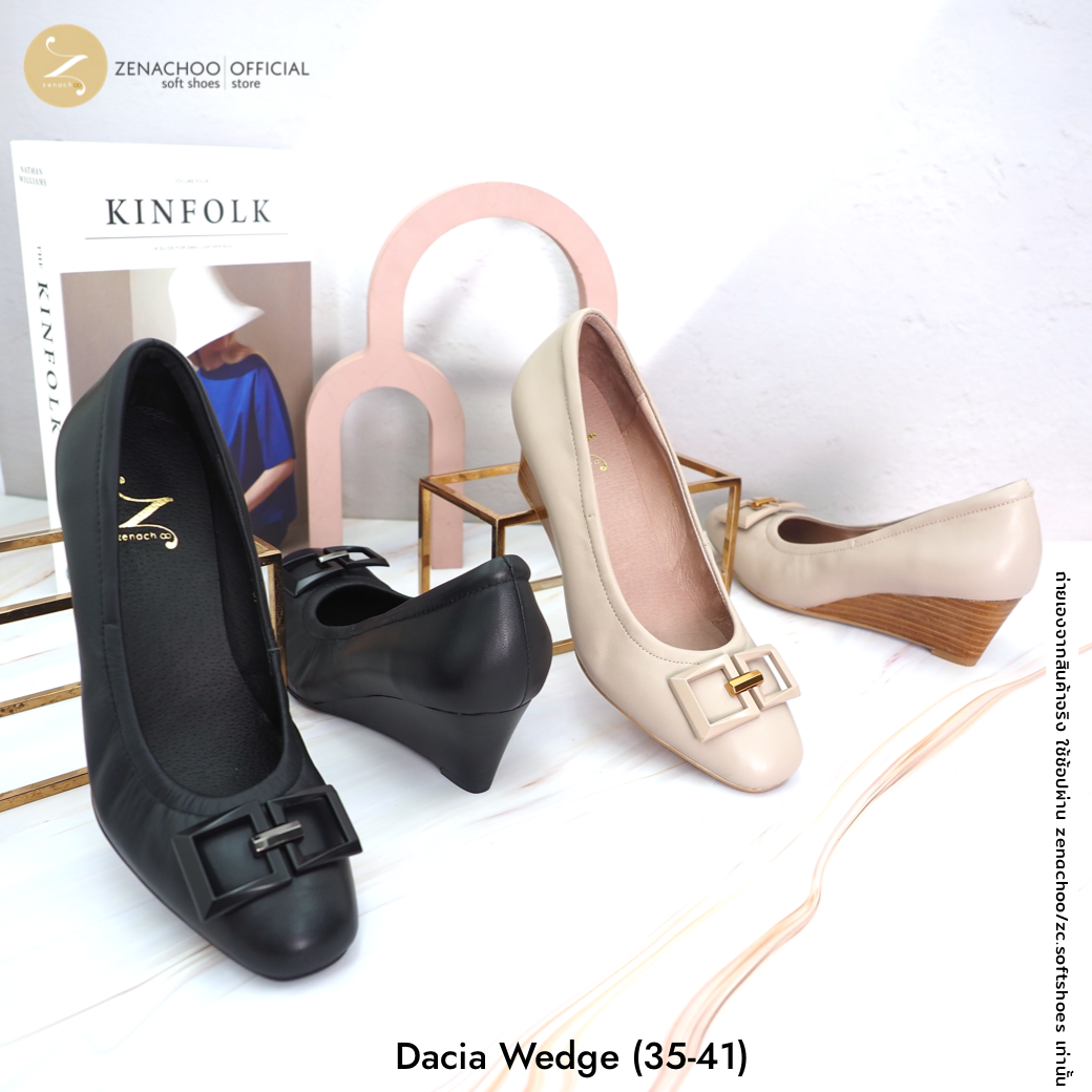 Zenachoo รุ่น Dacia Wedge รองเท้าคัทชูหัวมน หนังแกะนิ่มพิเศษ ส้น 2 นิ้ว ใส่สบาย ไม่บีบเท้า ทรงปกติ เปลี่ยนไซซ์ ไม่รับคืนสินค้าทุกกรณี