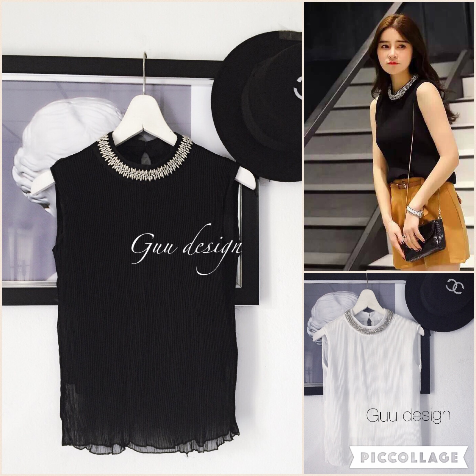 CROP ZARA รุ่นครอปแขนกุดซาร่า เนื้อผ้าชีฟองเนื้อทรายอัดพลีทละเอียด ดีไซน์เป็นเสื้อครอปแขนกุด คอกลม มีซับใน ปักเมทาลิคเงินรอบคอ ตกแต่งสวยงามมาก เรียบหรู