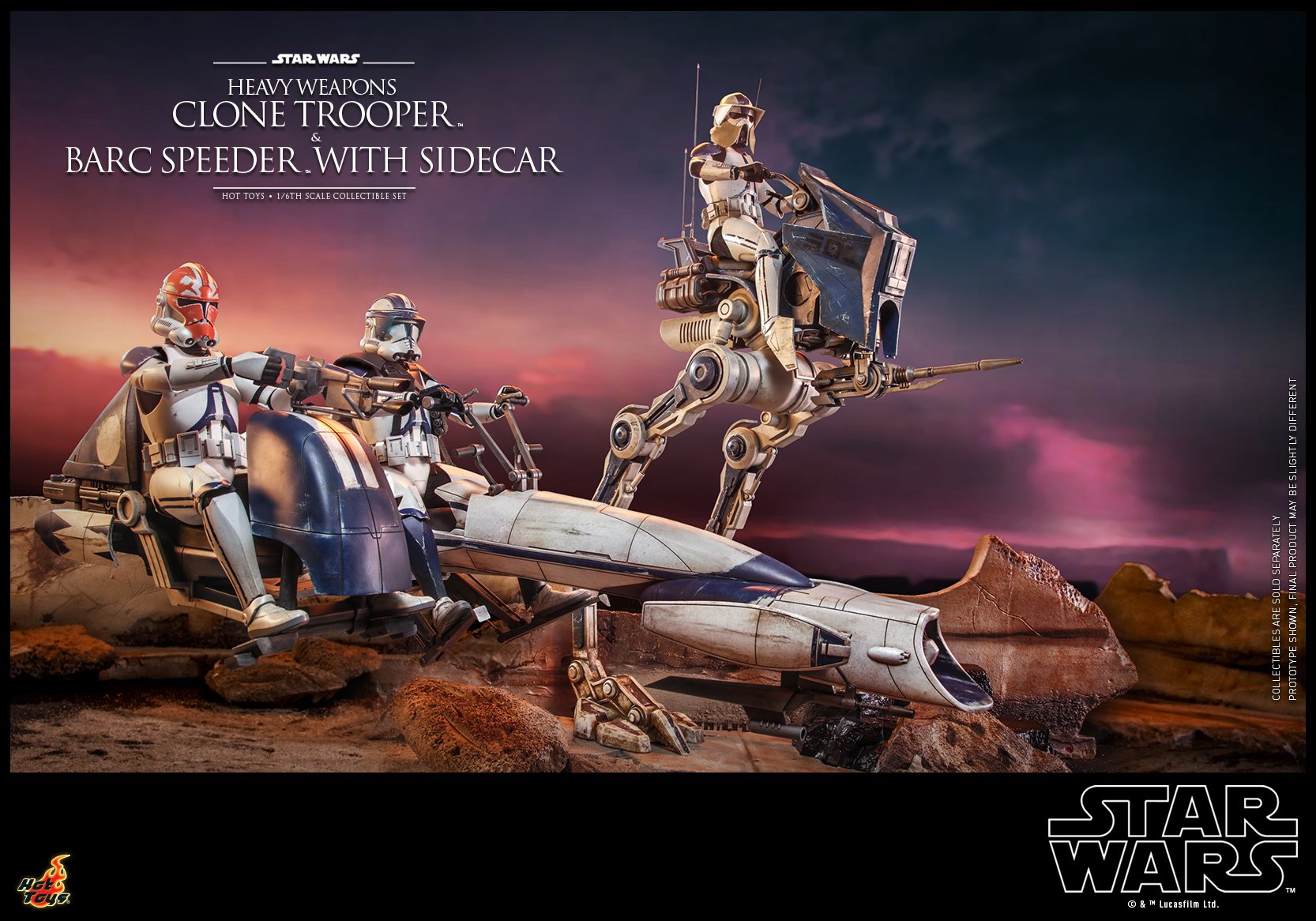Hot Toys TMS077 1/6 Star Wars: The Clone Wars™ - Heavy Weapons Clone Trooper™ and BARC Speeder™ with Sidecar™