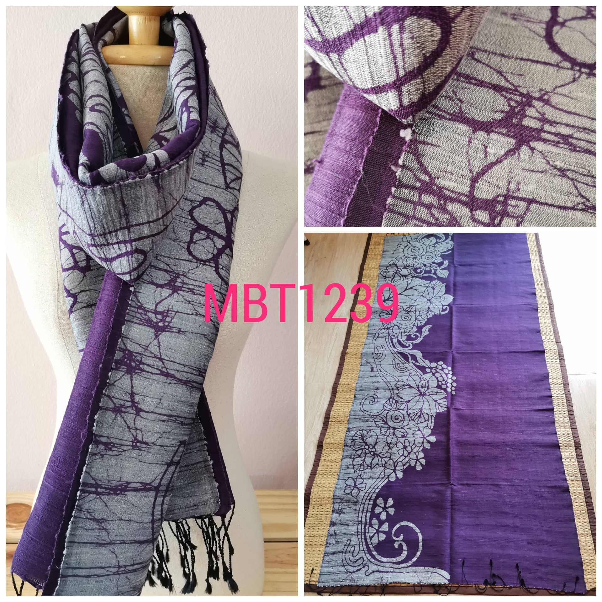 ผ้าคลุมไหล่ไหมแท้ทอมือ ลายบาติก Handmade