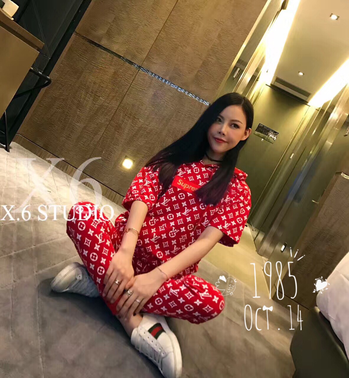 เสื้อแขนสั้น+กางเกงขายาว LV x Supreme