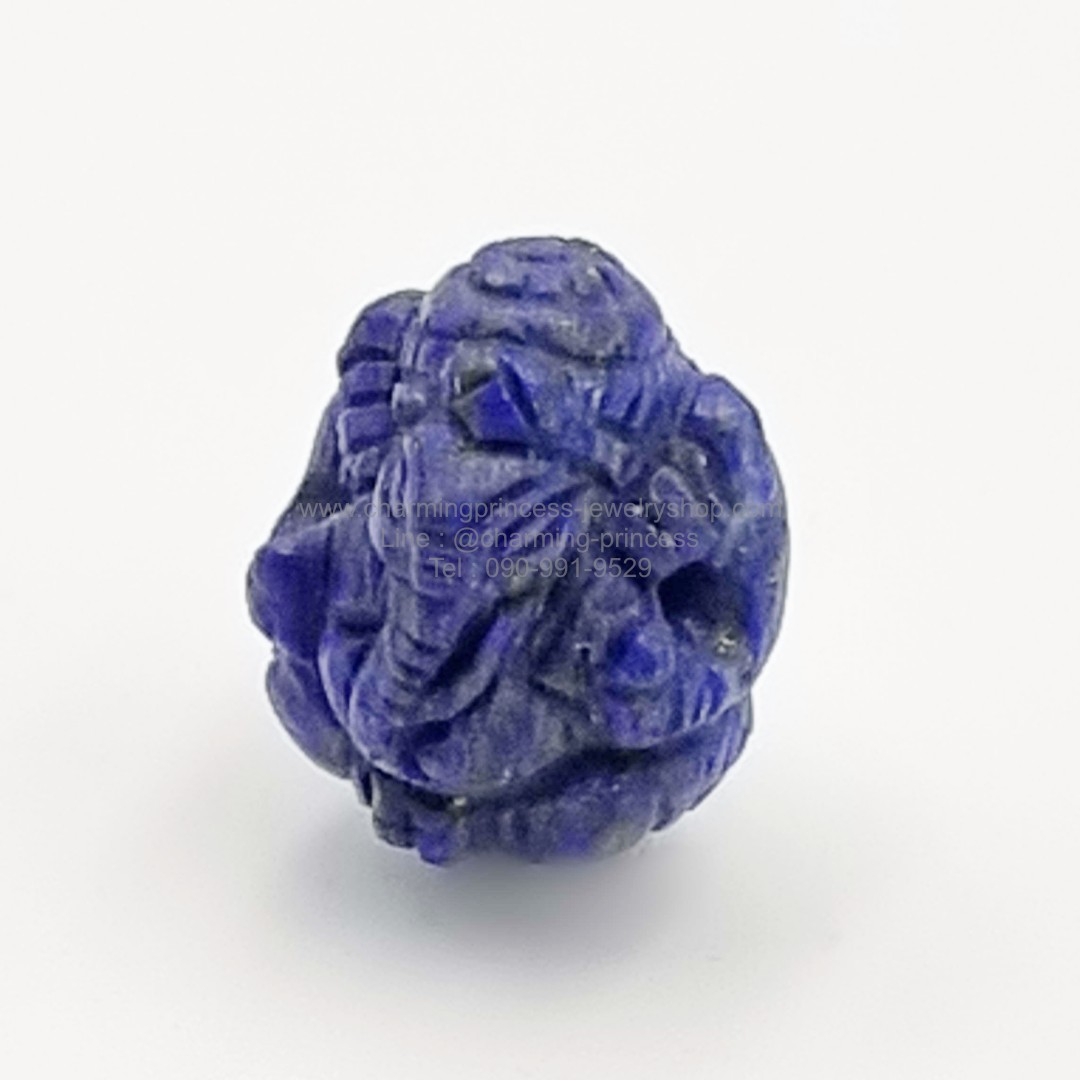 หินสีน้ําเงิน ลาพิส ลาซูลี แกะรูปพระพิฆเนศ มีรูสำหรับร้อยสร้อยข้อมือ ขนาด 19x16 mm