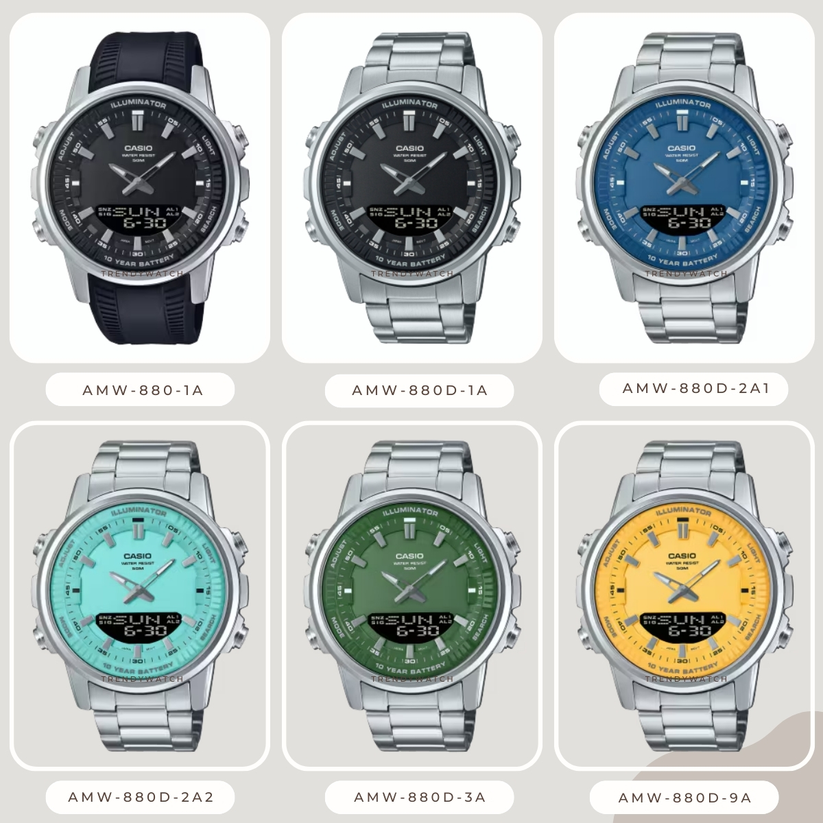 CASIO นาฬิกาข้อมือผู้ชาย รุ่น AMW-880,AMW-880D,AMW-880-1A,AMW-880D-1A, AMW-880D-2A1, AMW-880D-2A2, AMW-880D-3A, AMW-880D-9A