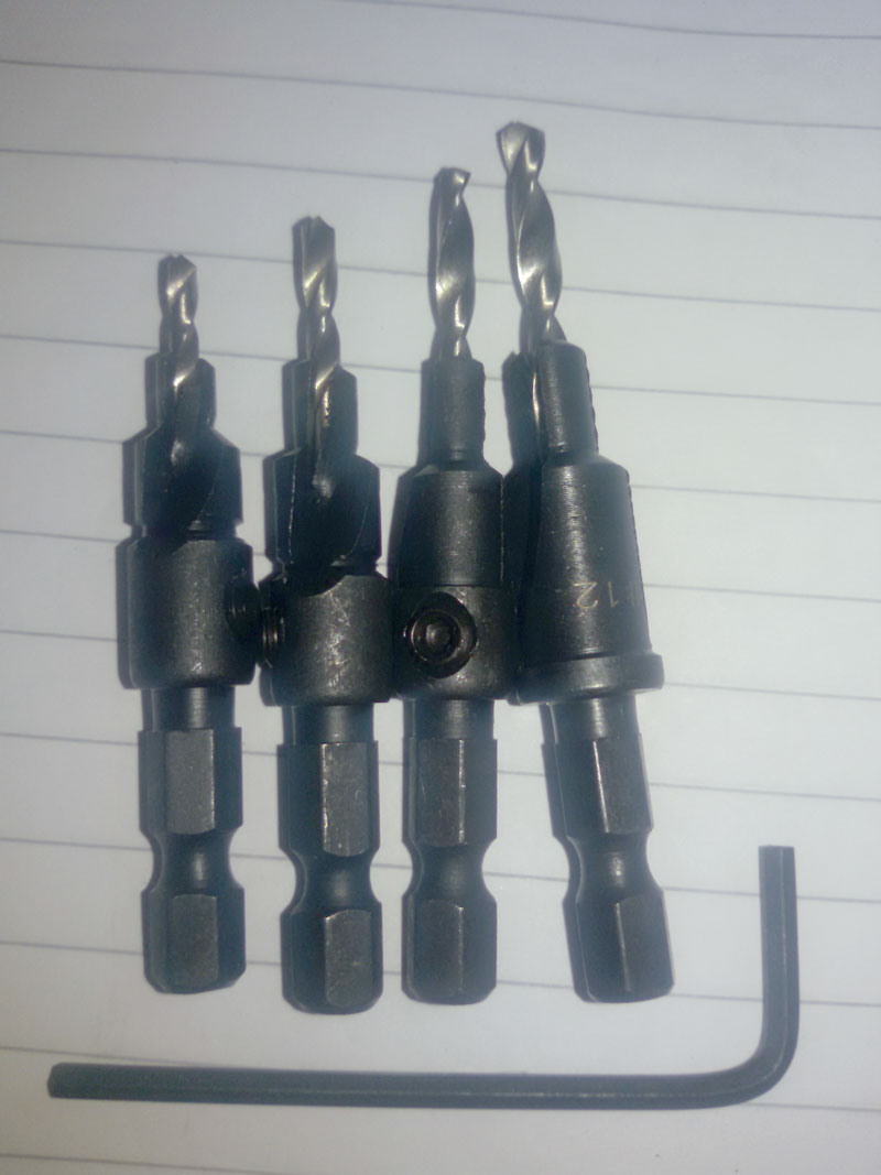 DT01 ดอกเจาะไม้ คว้านรูแบบมี Taper สำหรับให้สกรูที่เราเจาะ หลบในเนื้อไม้ ชุดเหล็ก 4 เบอร์ ยกชุด 4 ดอก พร้อมอลันคี ไว้ไขเปลี่ยนดอกสว่านได้