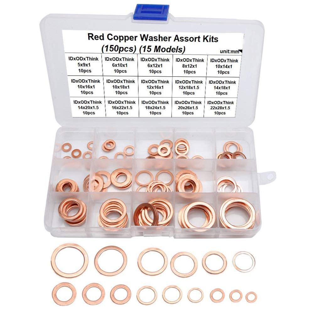 CR04 ชุดโอริงทองแดง 150 ชิ้น M5-M22 สำหรับงาน แหวนถ่ายน้ำมันเครื่อง ปั๊มลม ต่างๆ