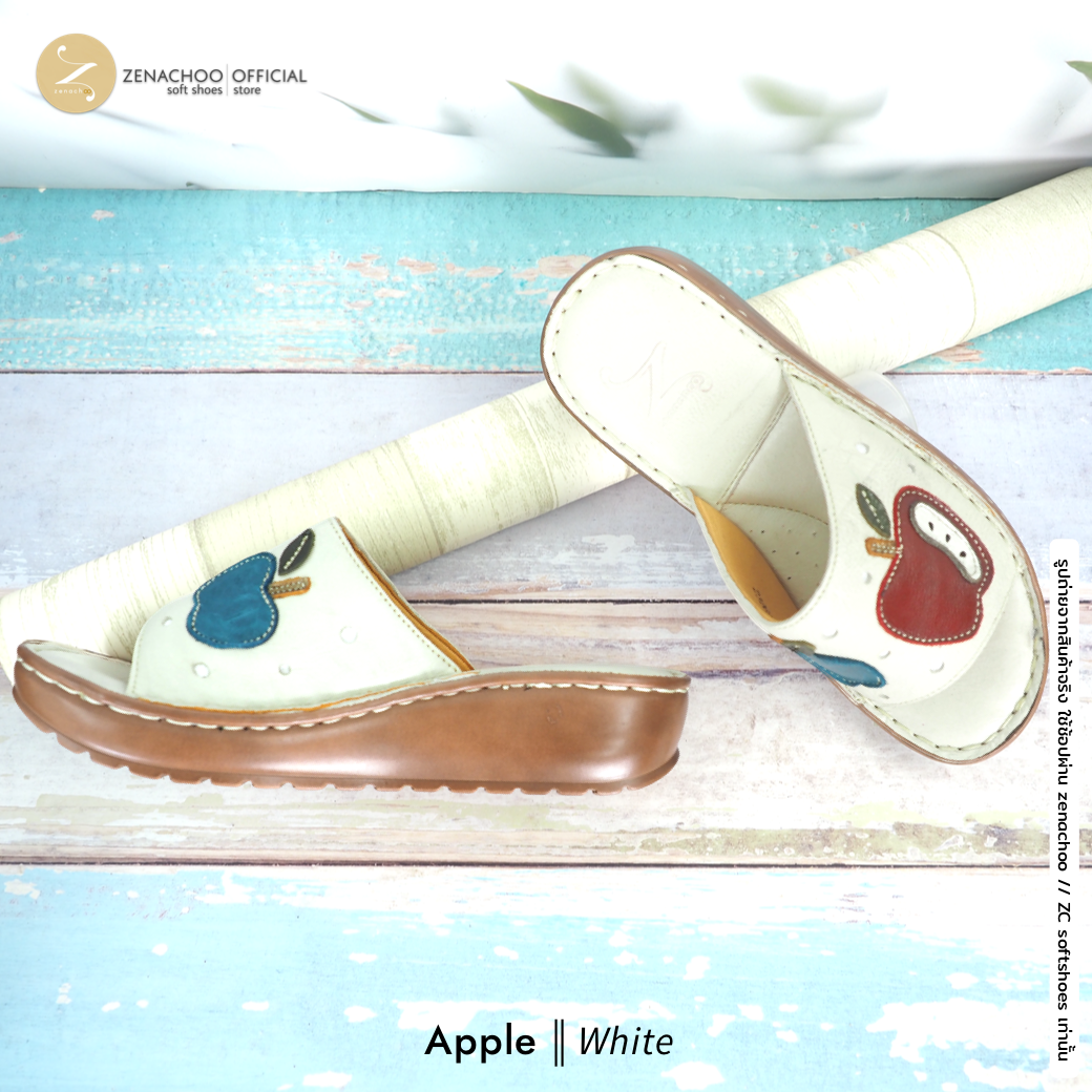 ทรงปกติ เปลี่ยนไซส์ได้-ไม่รับคืน Zenachoo รองเท้าสุขภาพ หนังแท้ทั้งคู่ รุ่น Apple สูง 1.5 นิ้ว หน้าสวม รับประกันความนุ่มสบาย