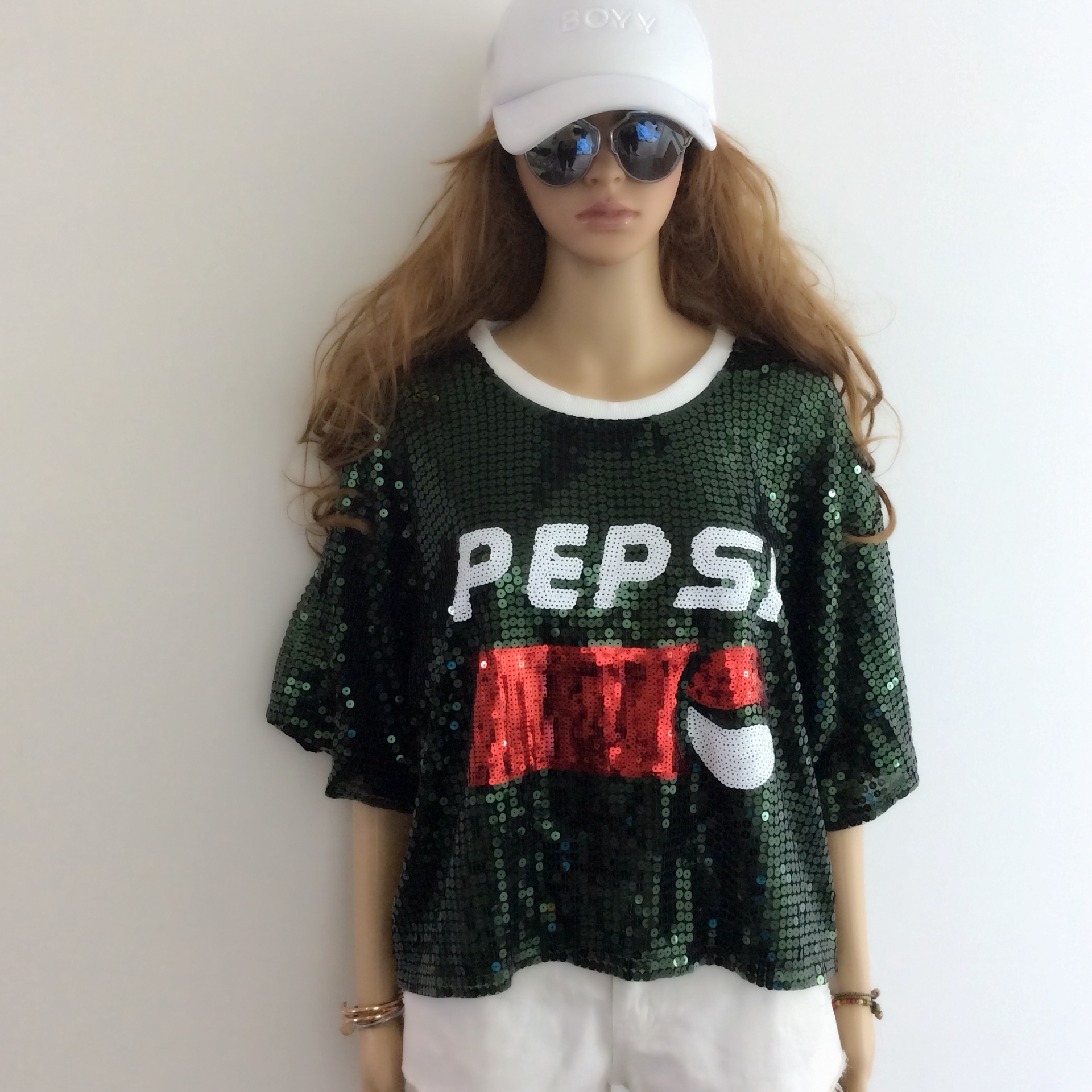 เสื้อลายPEPSIปักเลื่อม เสื้อยืดปักเลื่อมทรงOversize