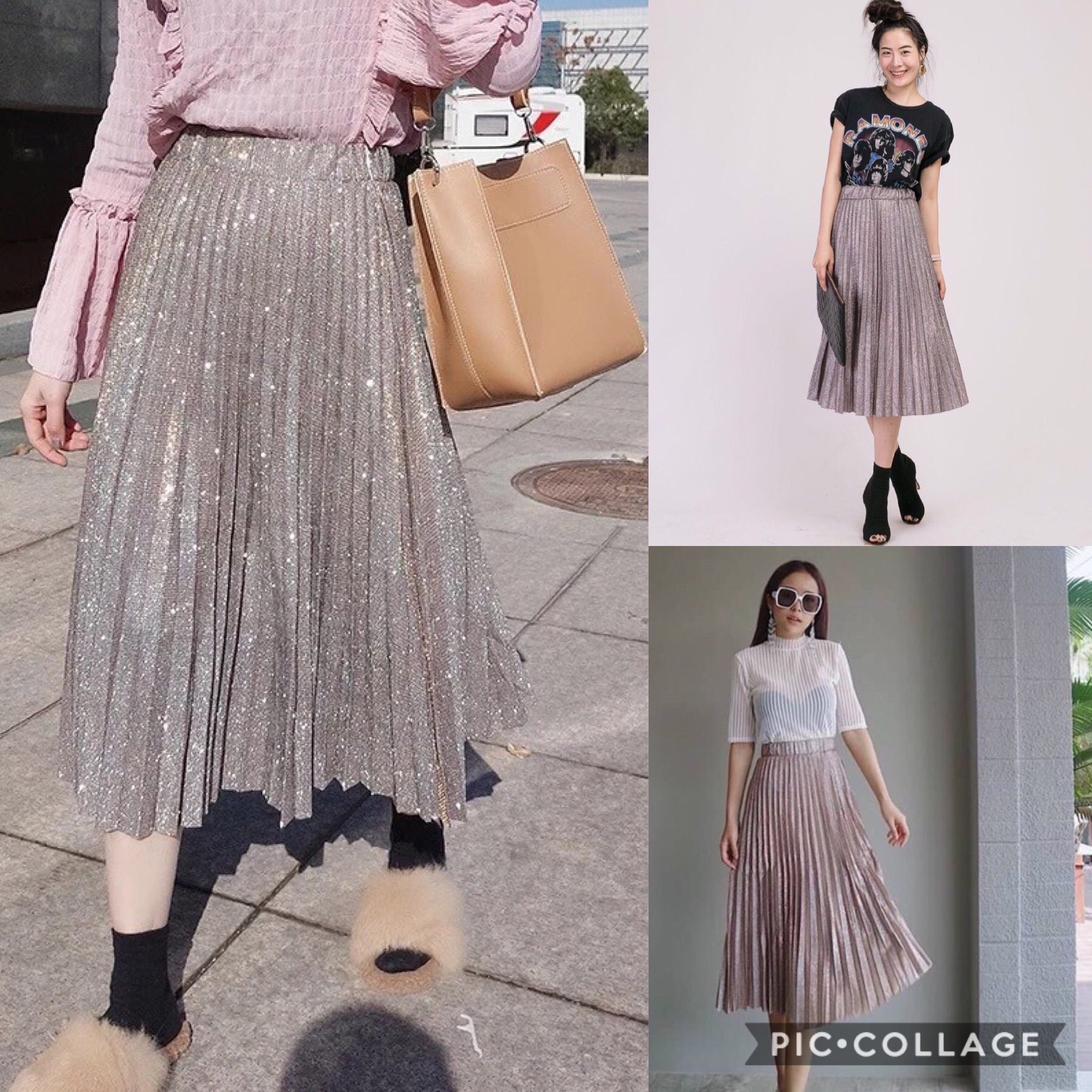 ส่งฟรี!! กระโปรงอัดพลีทผ้ากลิตเตอร์ เลื่อมๆวิ้งๆ