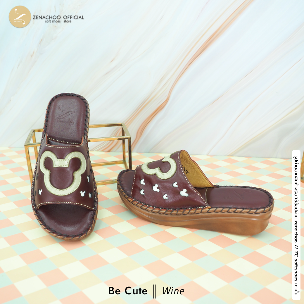 ทรงปกติ เปลี่ยนไซส์ได้-ไม่รับคืน Zenachoo รองเท้าสุขภาพ หนังแท้ทั้งคู่ รุ่น Be cute สูง 1.5 นิ้ว หน้าสวม รับประกันความนุ่มสบาย