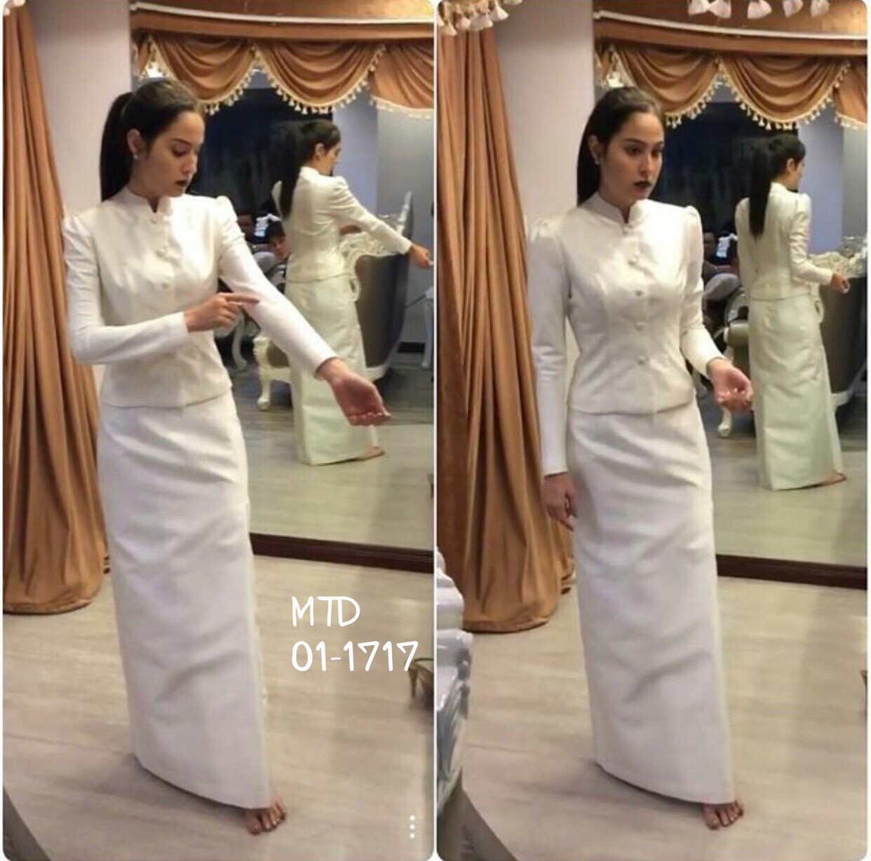 พร้อมส่ง ชุดจิตรลดา สีขาวครีม แบบคุณขวัญใส่ ( *เฉพาะไซส์ L )