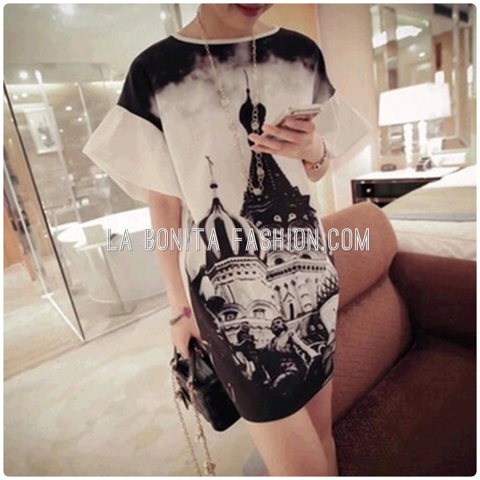 Taj Mahal dress มินิเดรสพิมพ์ลายทัจมาฮาล