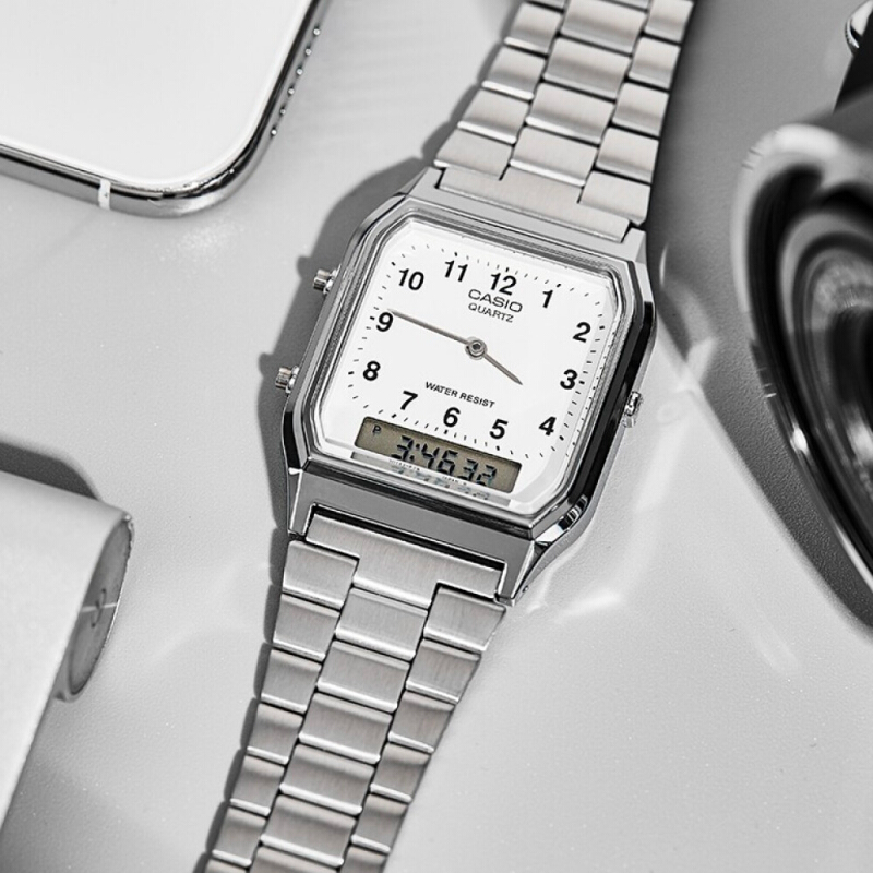 Casio Standard นาฬิกาข้อมือ ช/ญ (unisex) สายสแตนเลส รุ่น AQ-230A Sereis AQ-230A-1D AQ-230A-7D AQ-230A-7B