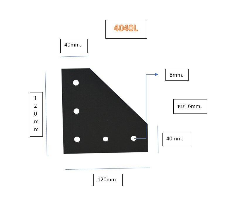 Corner Plate Bracket L-shaped 5-hole Black 4040L
