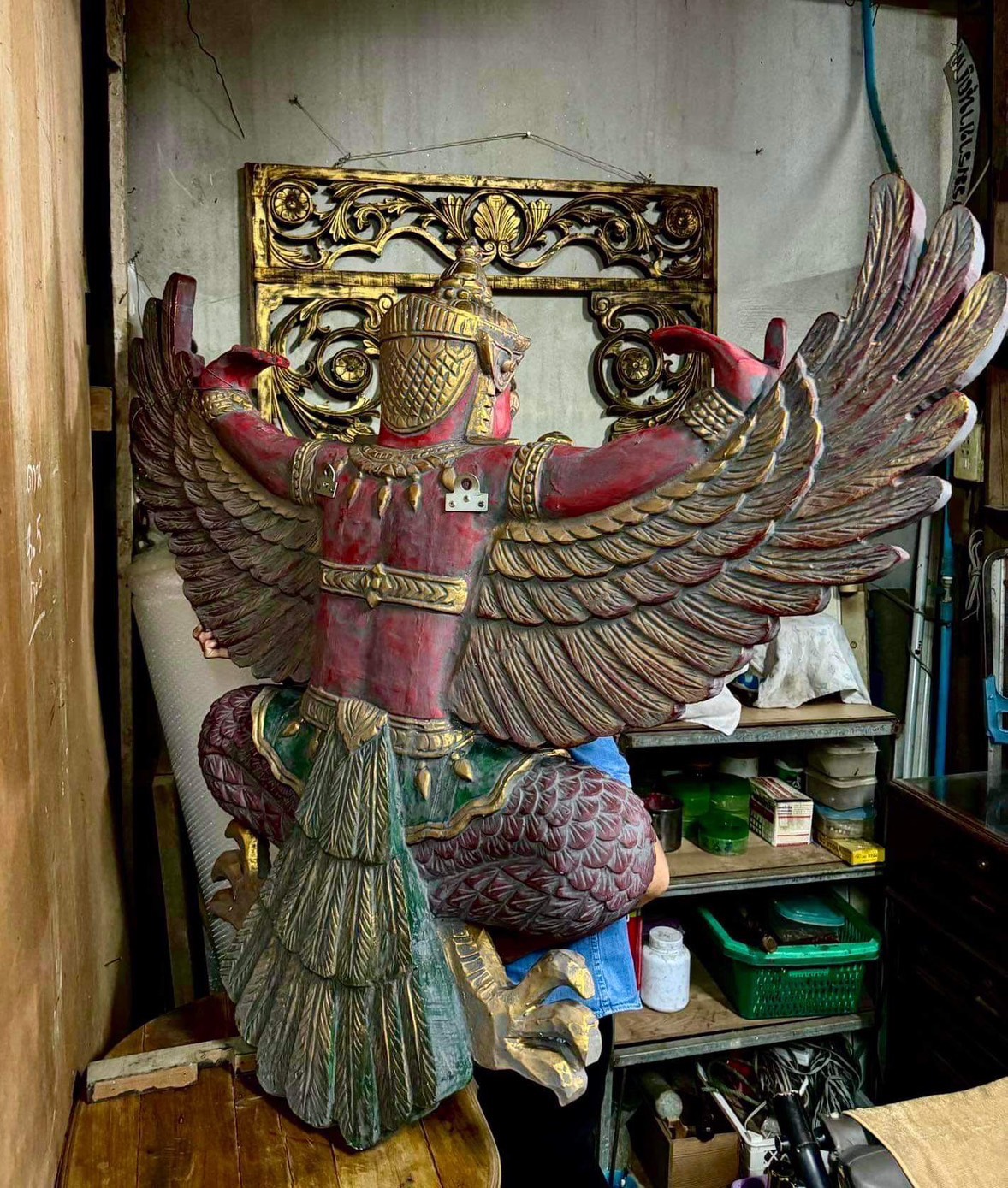 พญาครุฑไม้สัก องค์ใหญ่ ขนาด145ซม ครุฑไม้แกะ