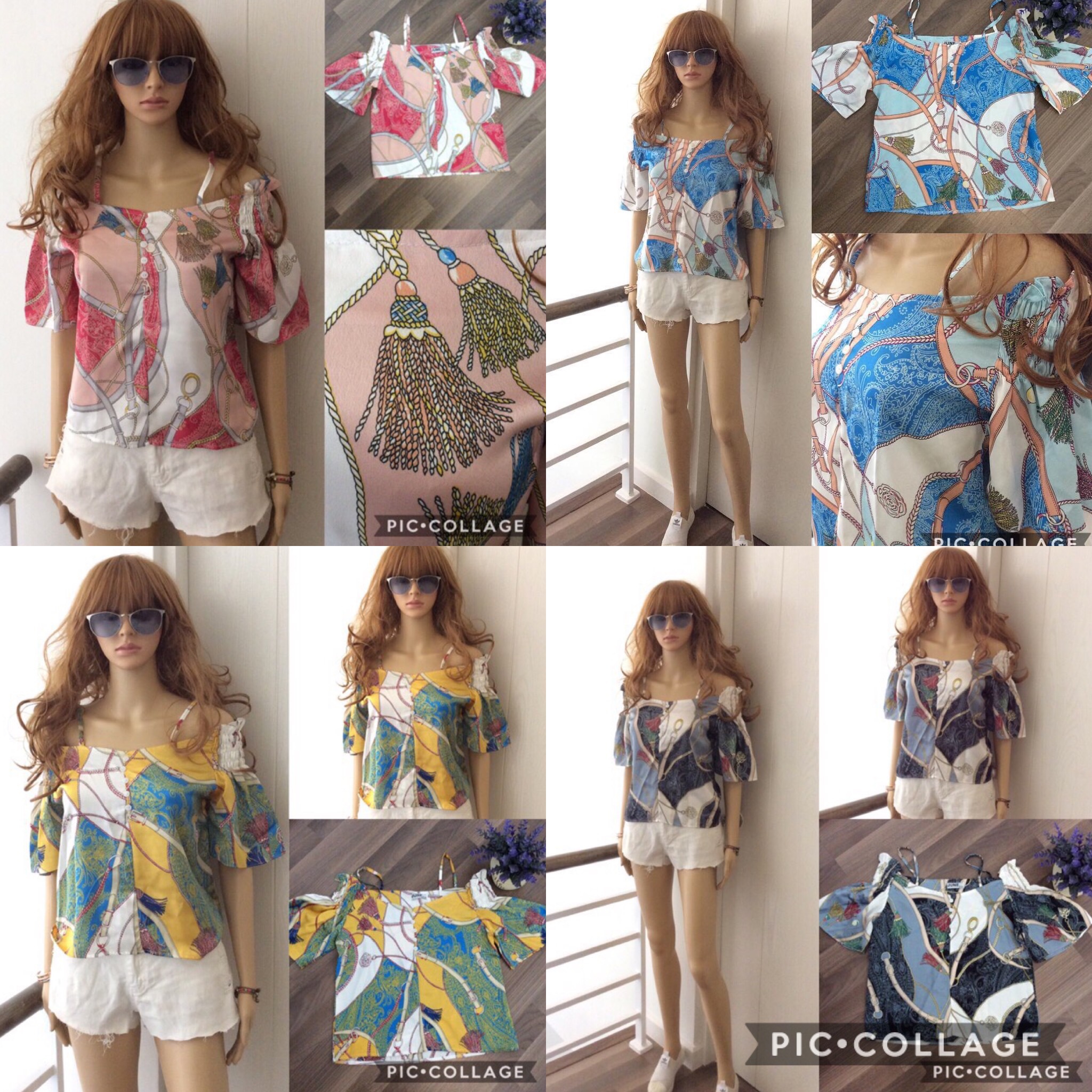 เสื้อสายเดี่ยว แขนระบาย ผ้าซาตินปริ้นลายสวยหรู