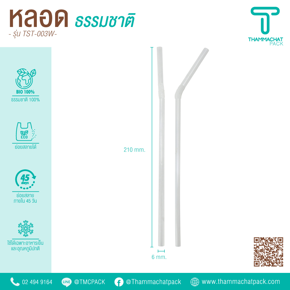 หลอดดูดน้ำแบบงอ 6 x 210 มม.