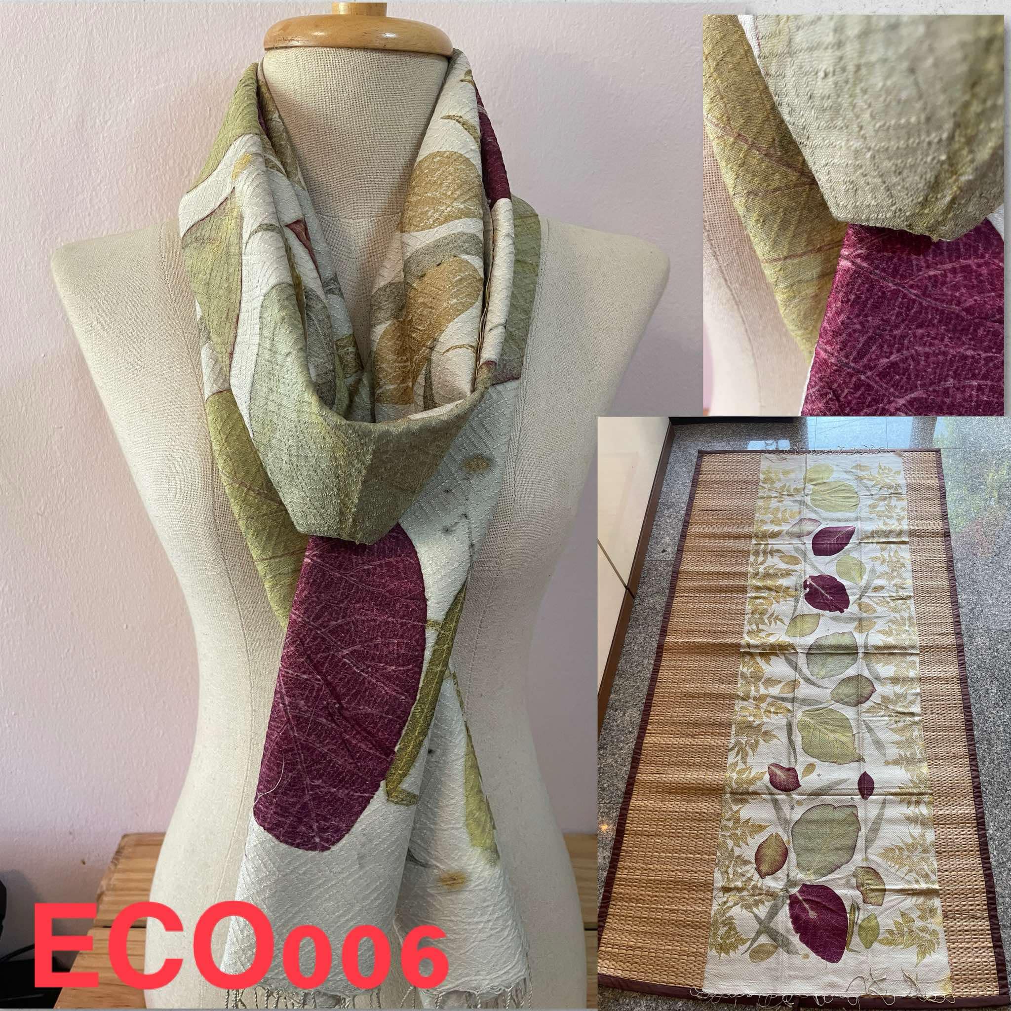 ผ้าพันคอไหมแท้ พิมพ์ลายใบไม้ ออร์แกนิก Eco Print