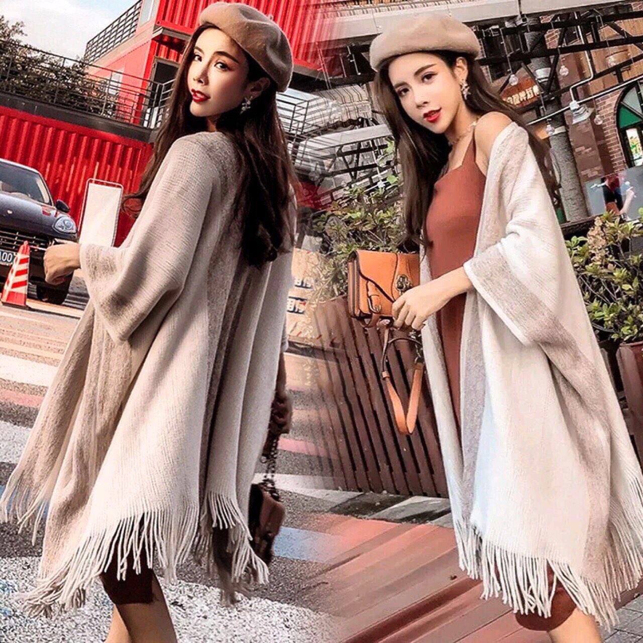 เสื้อคลุมไหมพรมบาง ตัดลายกริสเตอร์ ชายฟริ้ง งานน่ารักมากๆค่า