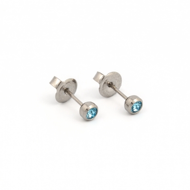 (ส่งฟรี แถมฟรีแป้นหมุดตัน)ต่างหูสำหรับผิวแพ้ง่าย BEZEL 3 MM CZสีฟ้า ก้านสีเงิน สแตนเลสเกรดการแพทย์ ปลอดภัย 100%_STD041