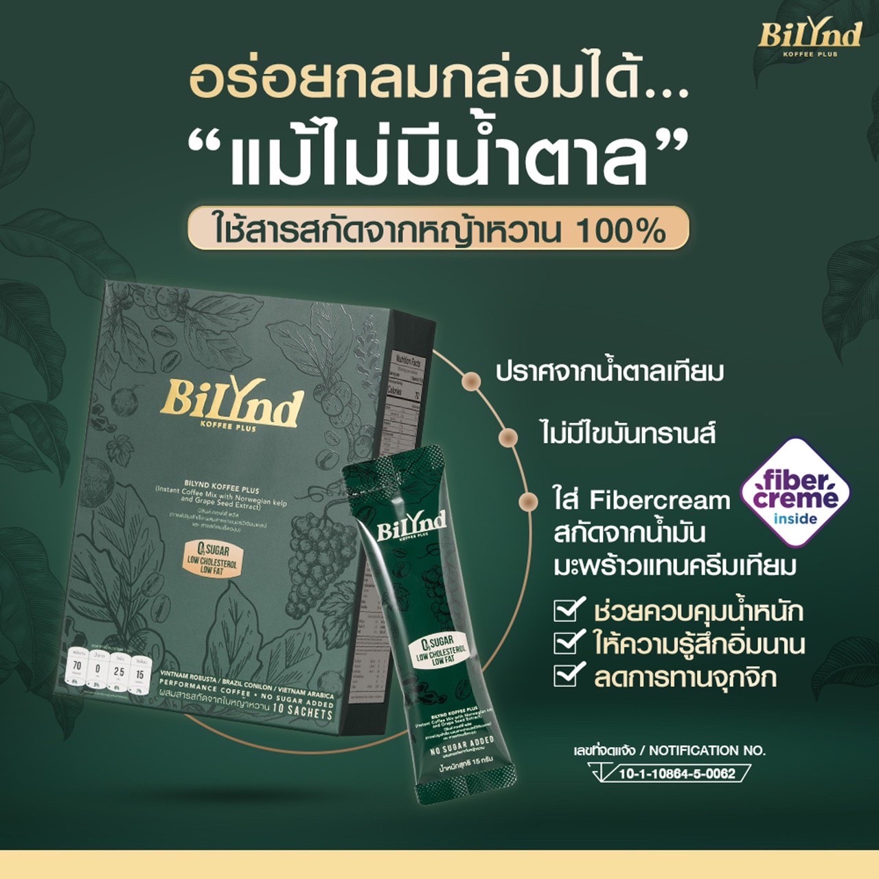 BiLynD Koffee กาแฟแท้ สูตรหญ้าหวาน สำหรับคอกาแฟแท้ และคนรักสุขภาพ ชิ้น