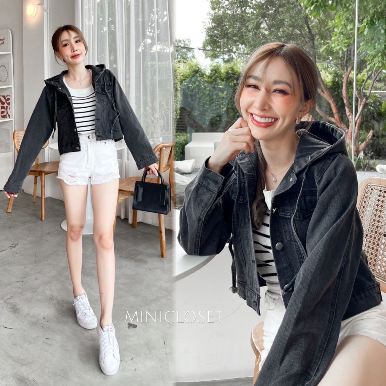 เสื้อยีนส์มีฮู้ด แจ็คเก็ตยีนส์ผู้หญิง