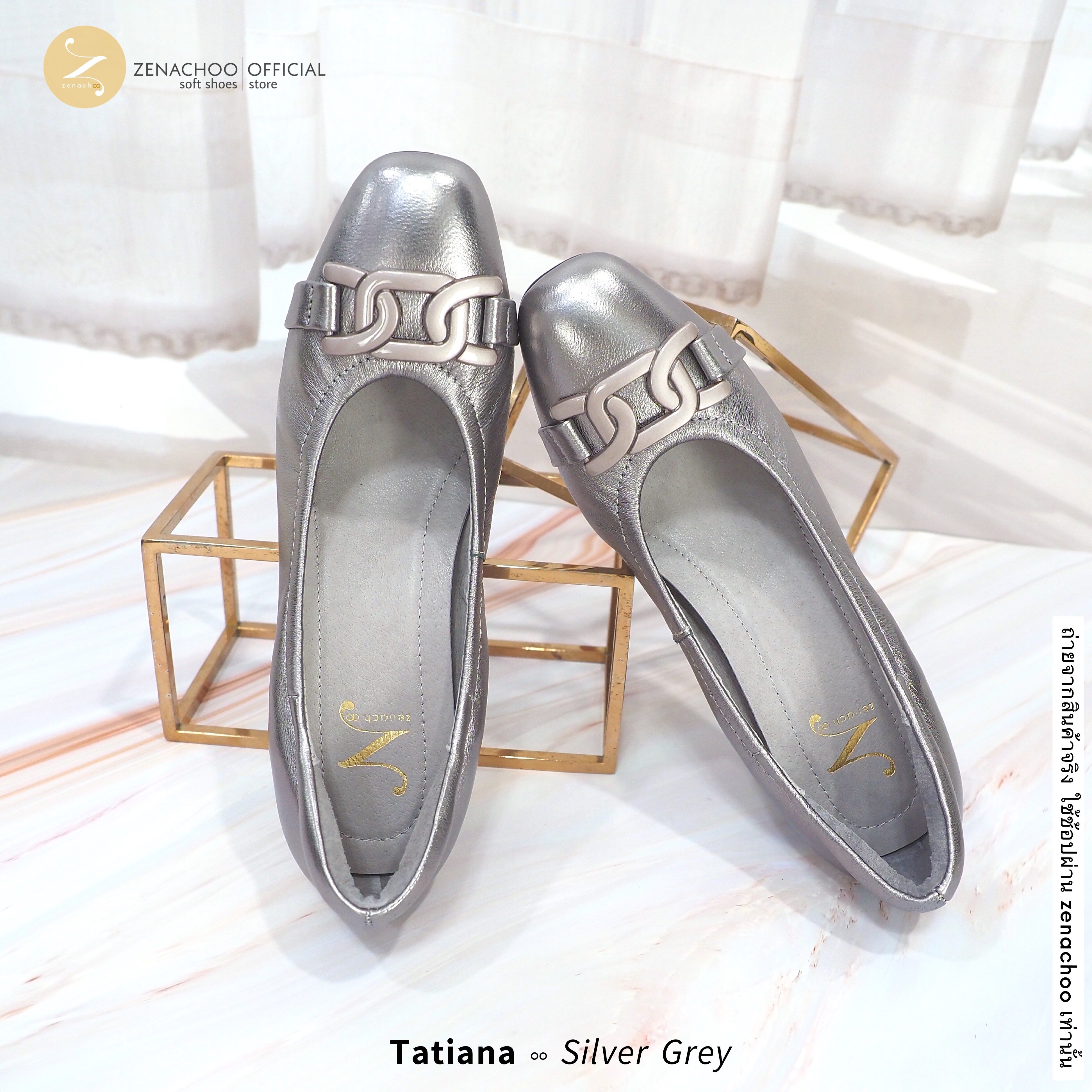 ทรงปกติ เปลี่ยนไซส์ได้-ไม่รับคืน Zenachoo รุ่น Tatiana สูง2นิ้ว หนังแกะแท้ ทรงสวยมาก