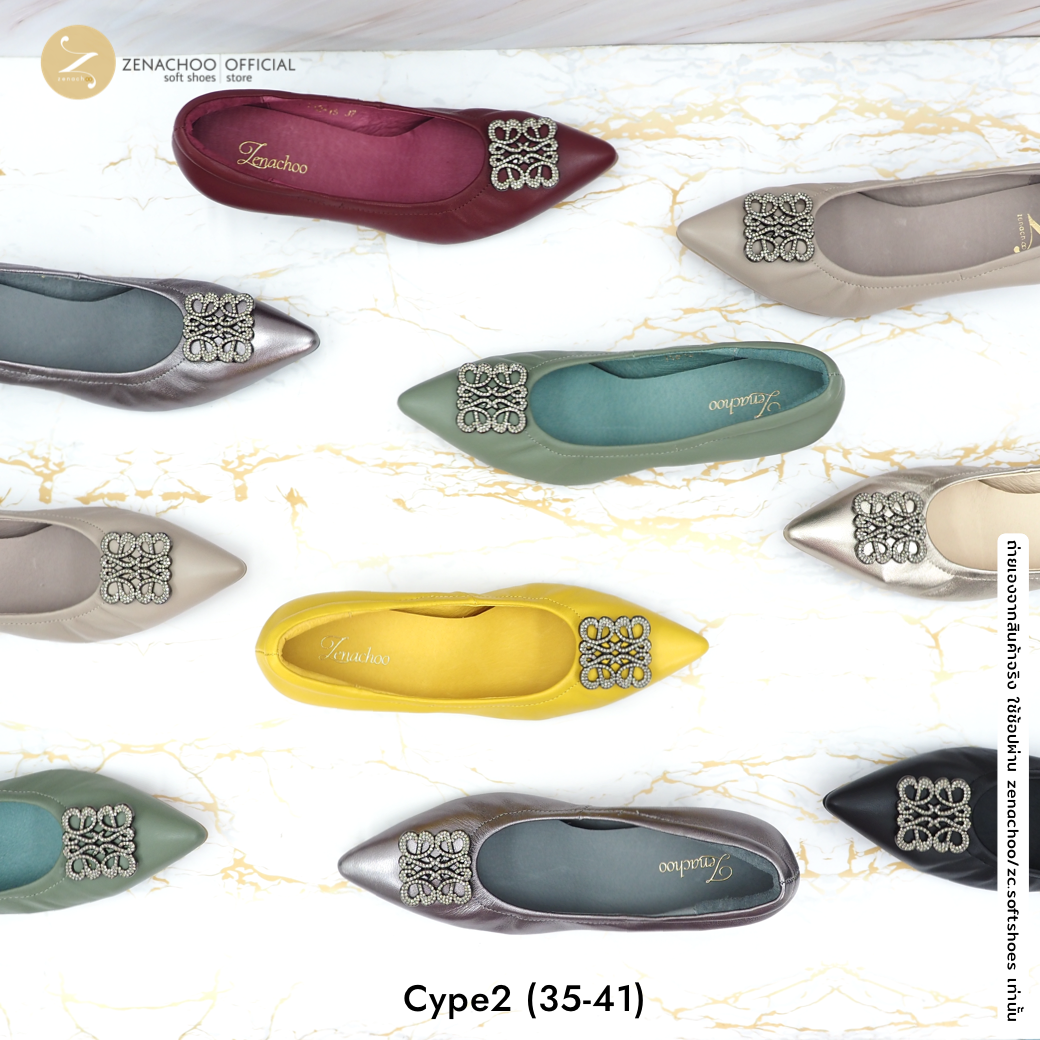 ทรงขายดี ใส่แล้วเท้าเพรียว ทรงปกติ เปลี่ยนไซส์ได้-ไม่รับคืน Zenachoo Cype2 สูง 2 นิ้ว รองเท้าหนังแกะแท้ ใส่สบายมาก