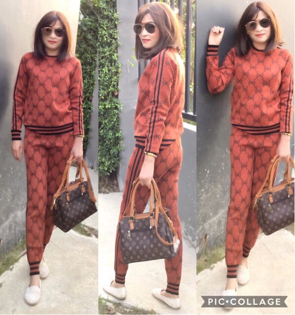 ชุดเซ็ทเสื้อกางเกงทอลายกุชชี่