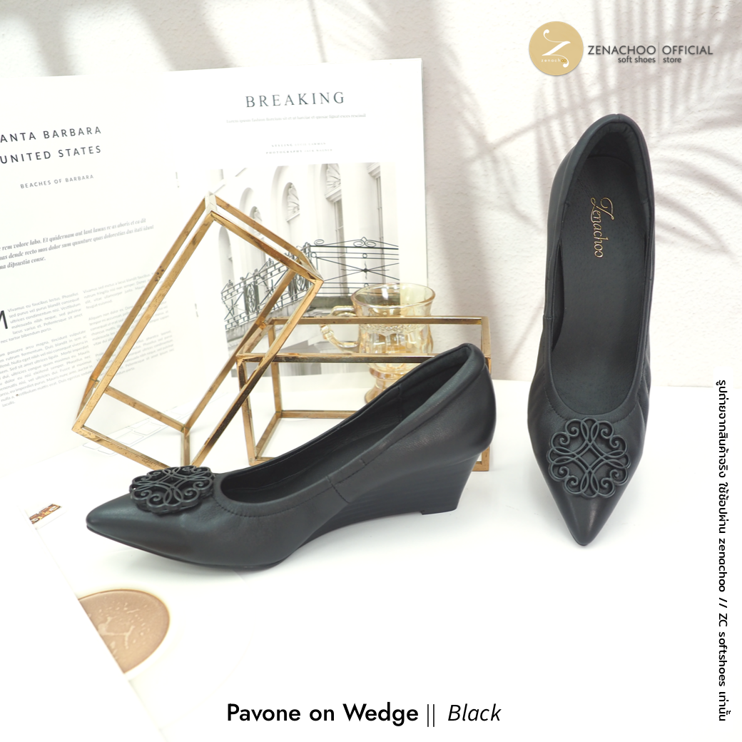 ทรงเตารีด ที่ใส่สบายที่สุดทรงปกติ:เปลี่ยนไซส์ได้-ไม่รับคืน Zenachoo Pavone Wedge สูง 2 นิ้ว รองเท้าหนังแกะแท้ ใส่สบายมาก