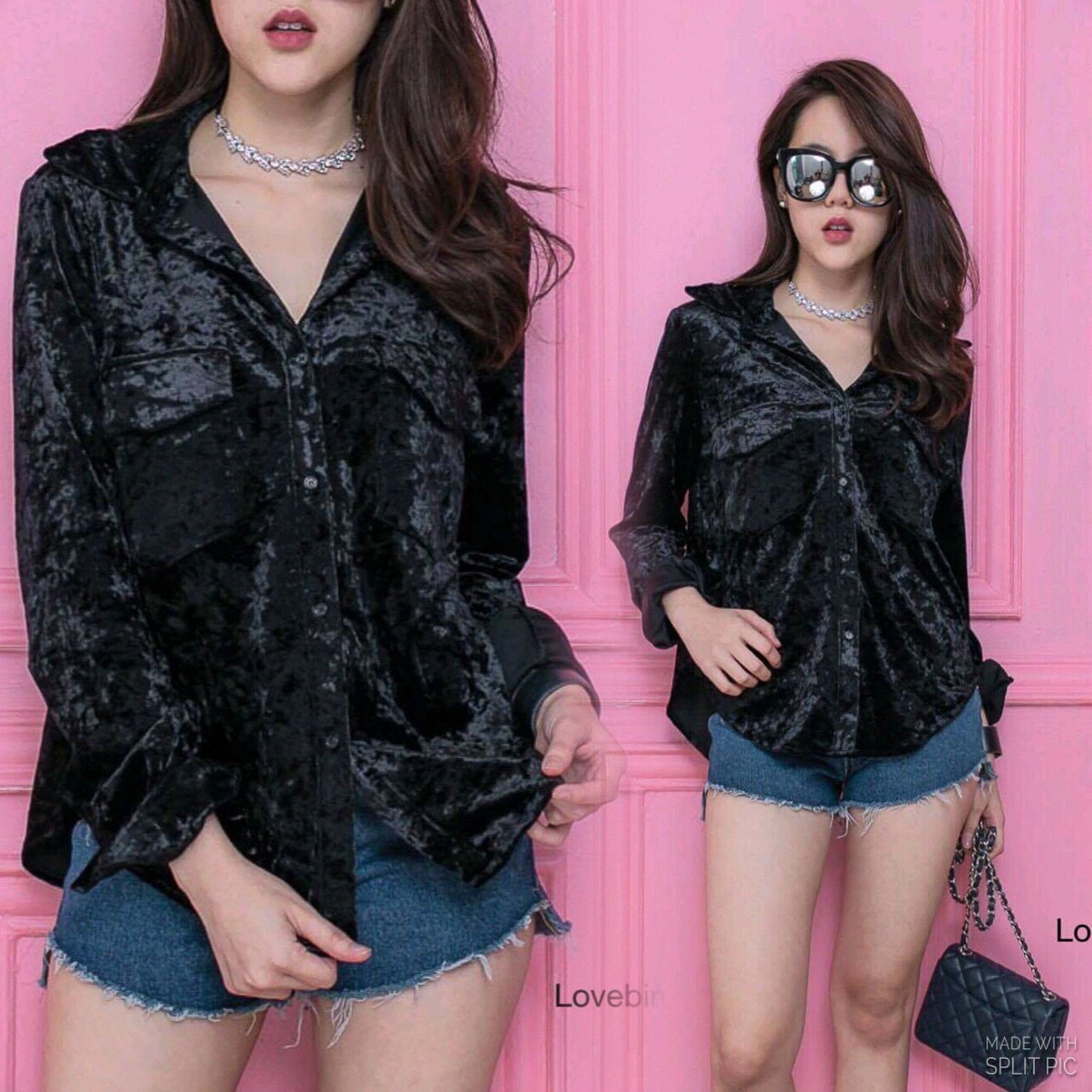 เสื้อเชิ้ตผ้ากำมะหยี่แบบมีลายบนเนื้อผ้า ผ้าสวยมากๆนิ่มมากๆ ข้างในมีผ้าซับอีกที แต่งกระเป๋าคู่ ทรงสวยมากๆ น่ารักสุดๆค่า