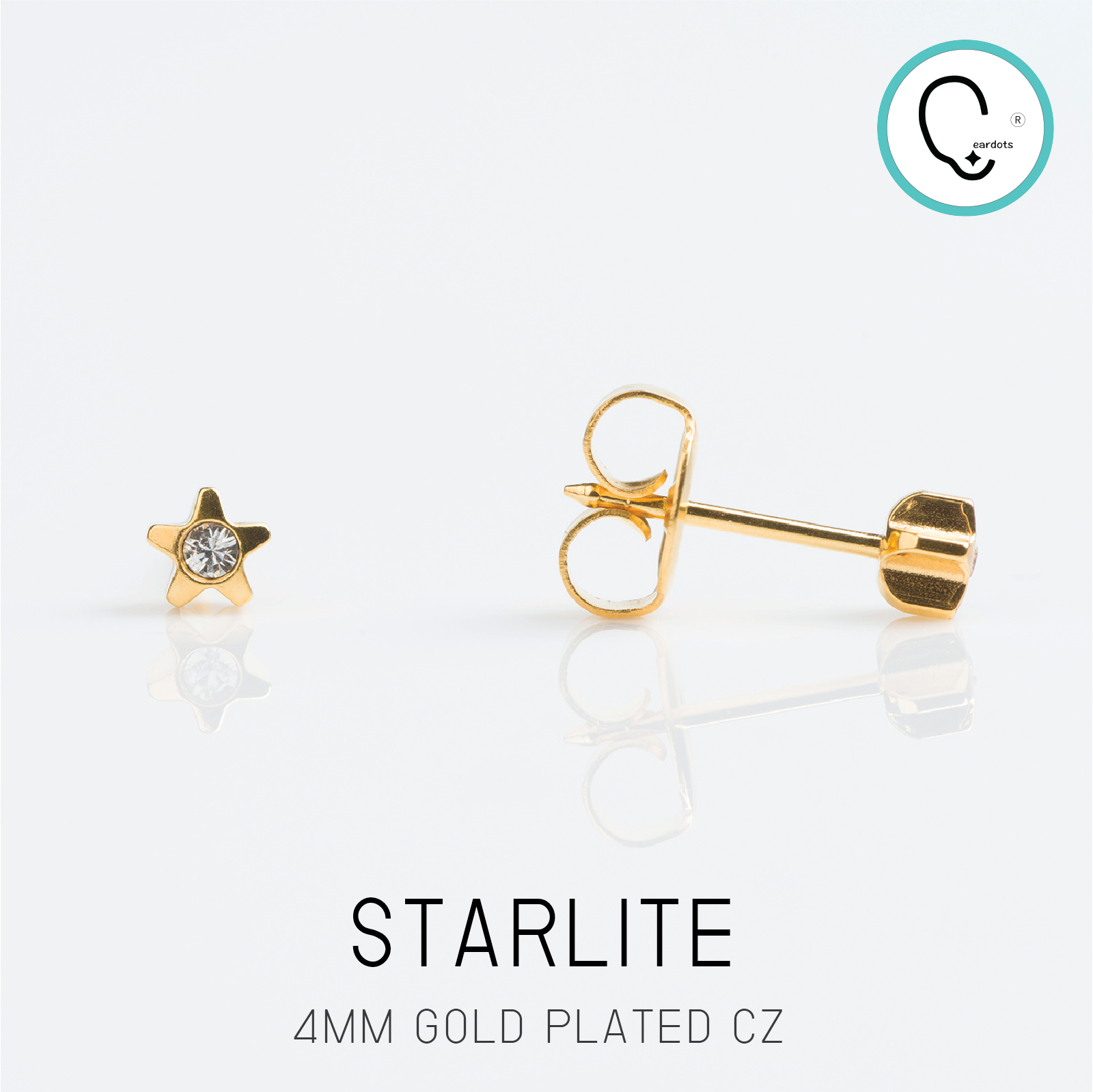 (ส่งฟรี แถมฟรีแป้นหมุดตัน)ต่างหูสำหรับผิวแพ้ง่าย Starlite APR Crystal 4mm ก้านสีทอง สแตนเลสเกรดการแพทย์ ปลอดภัย 100%_STD005
