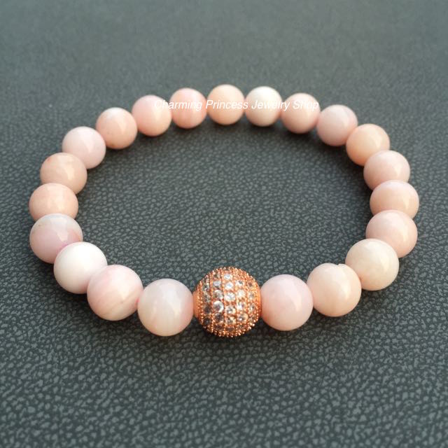 Pink Opal พิงค์โอปอล 8 มม โอปอลสีชมพูคัดพิเศษ เป็นสัญลักษณ์แห่งความหวังผู้ที่สวมใส่จะสมหวัง โดยเฉพาะเรื่องความรัก ประดับงานฝัง CZ คุณภาพเหมือนเพชร