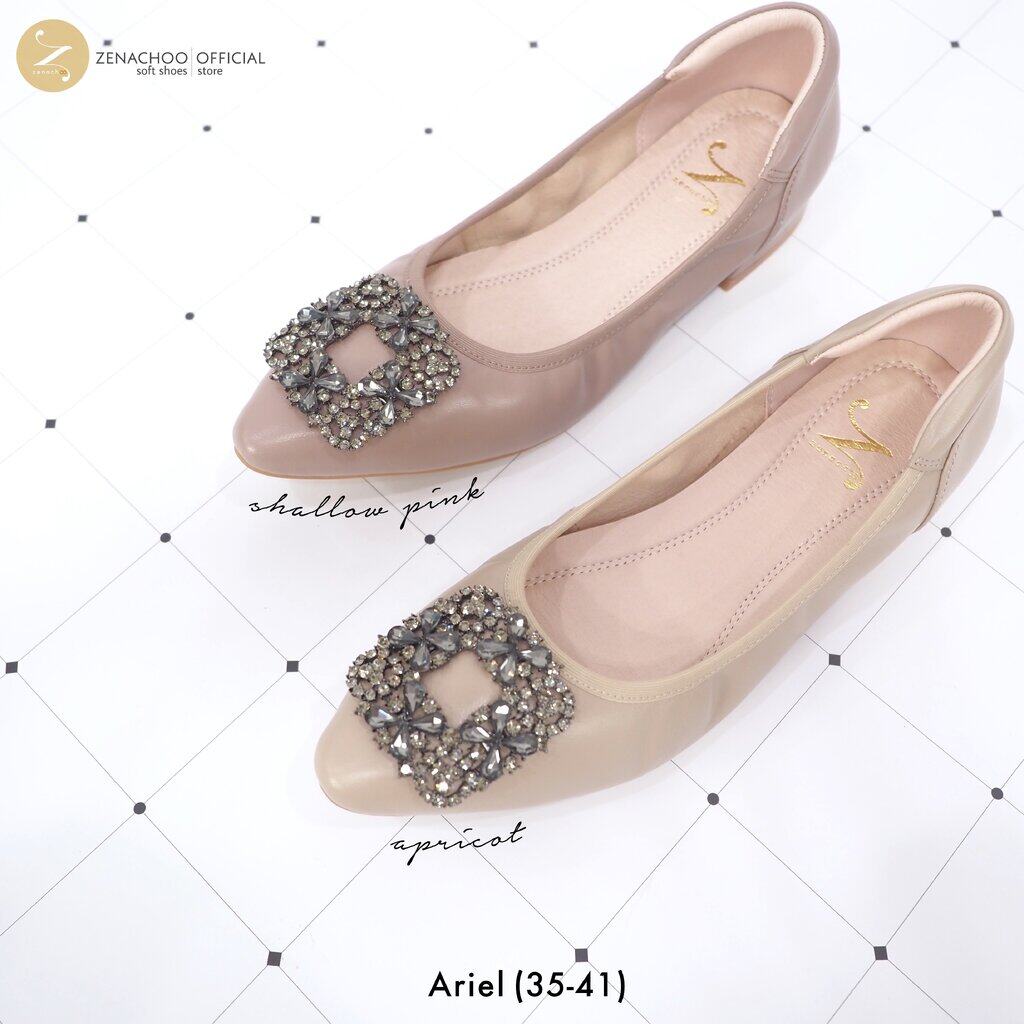 ทรงปกติ เปลี่ยนไซส์ได้ ไม่รับคืน Zenachoo รุ่น Ariel สูง 1 นิ้ว รองเท้าส้นแบน หัวแหลม หนังแกะแท้ นิ่มสบาย ทรงสวยมาก