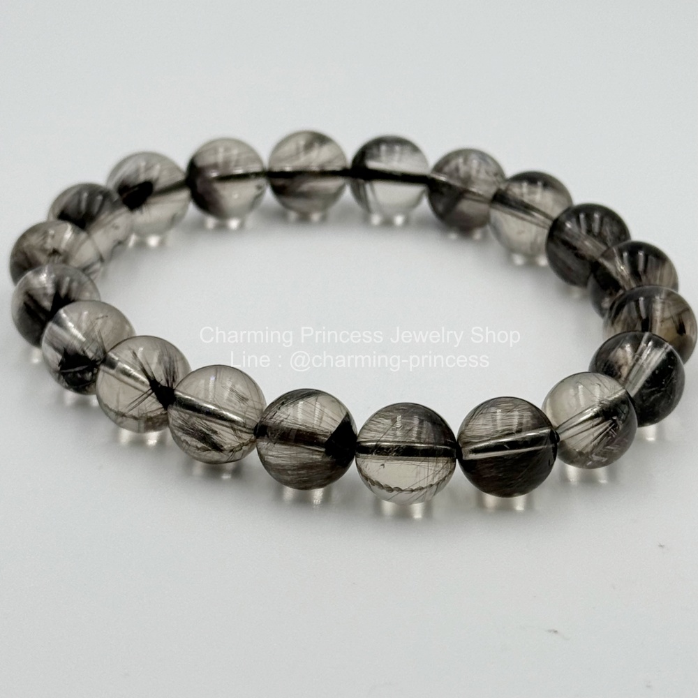 Black Phantom Quartz แฟนธ่อมควอตซ์สีดำ 10 mm *Rare Stone หินที่หายากมากๆ*