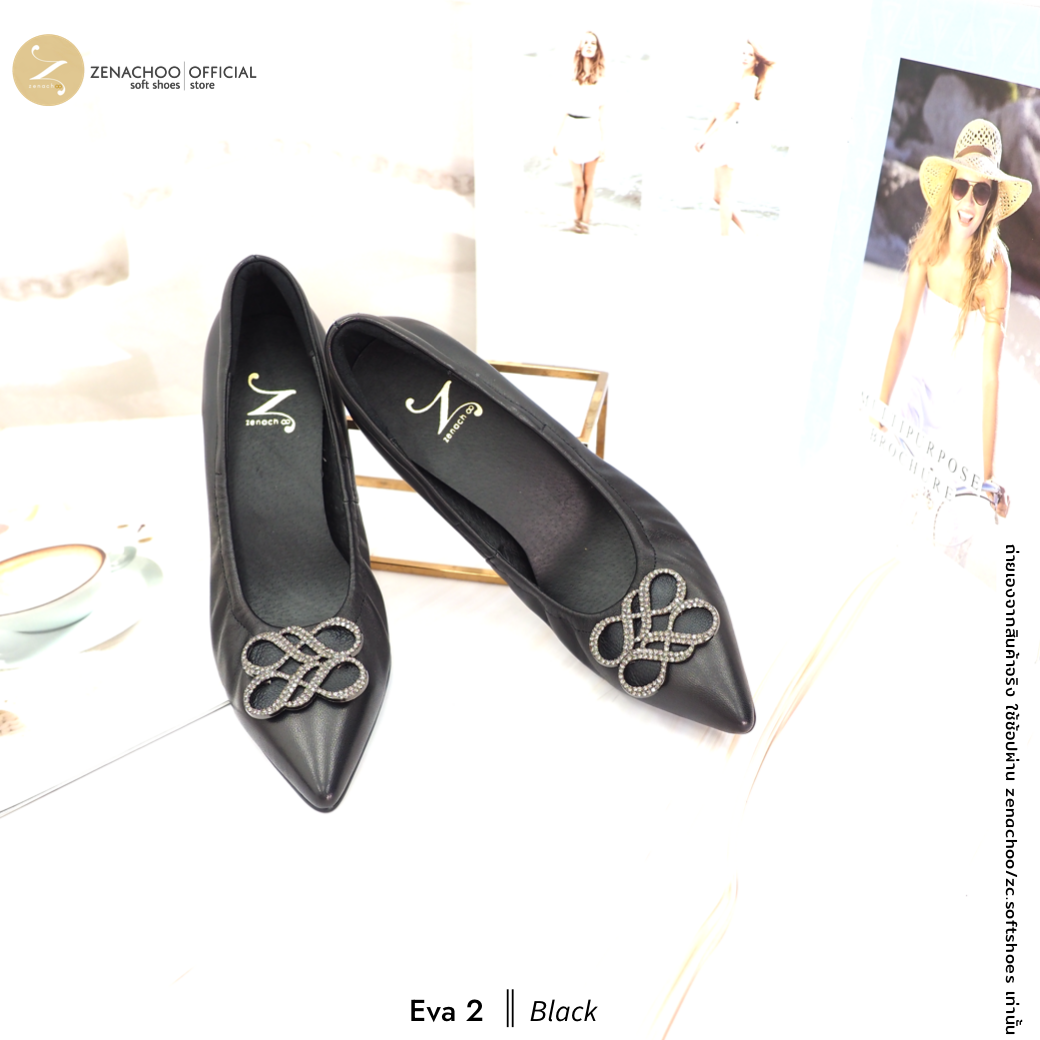 ทรงปกติ ZENACHOO รุ่น Eva2 รองเท้าทำงาน ส้นสูง 2 นิ้ว หัวแหลม หนังแกะนิ่ม ประดับคริสตัล ใส่สบาย เปลี่ยนไซซ์ได้ ไม่รับคืนสินค้าทุกกรณี