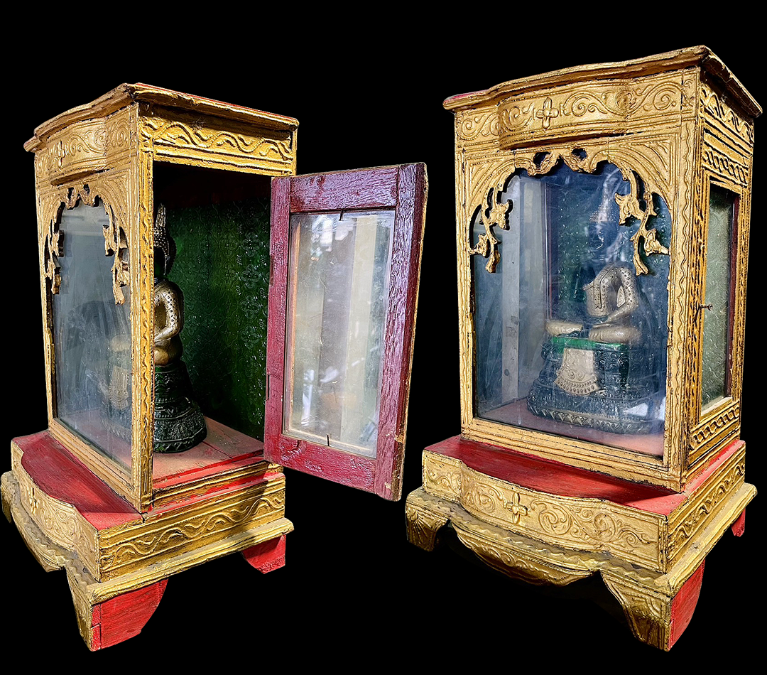 ตู้พระบูชา ตู้ใส่พระบูชาไม้สัก ปิดทอง ตู้กระจกใส่พระบูชา ขนาด5นิ้ว