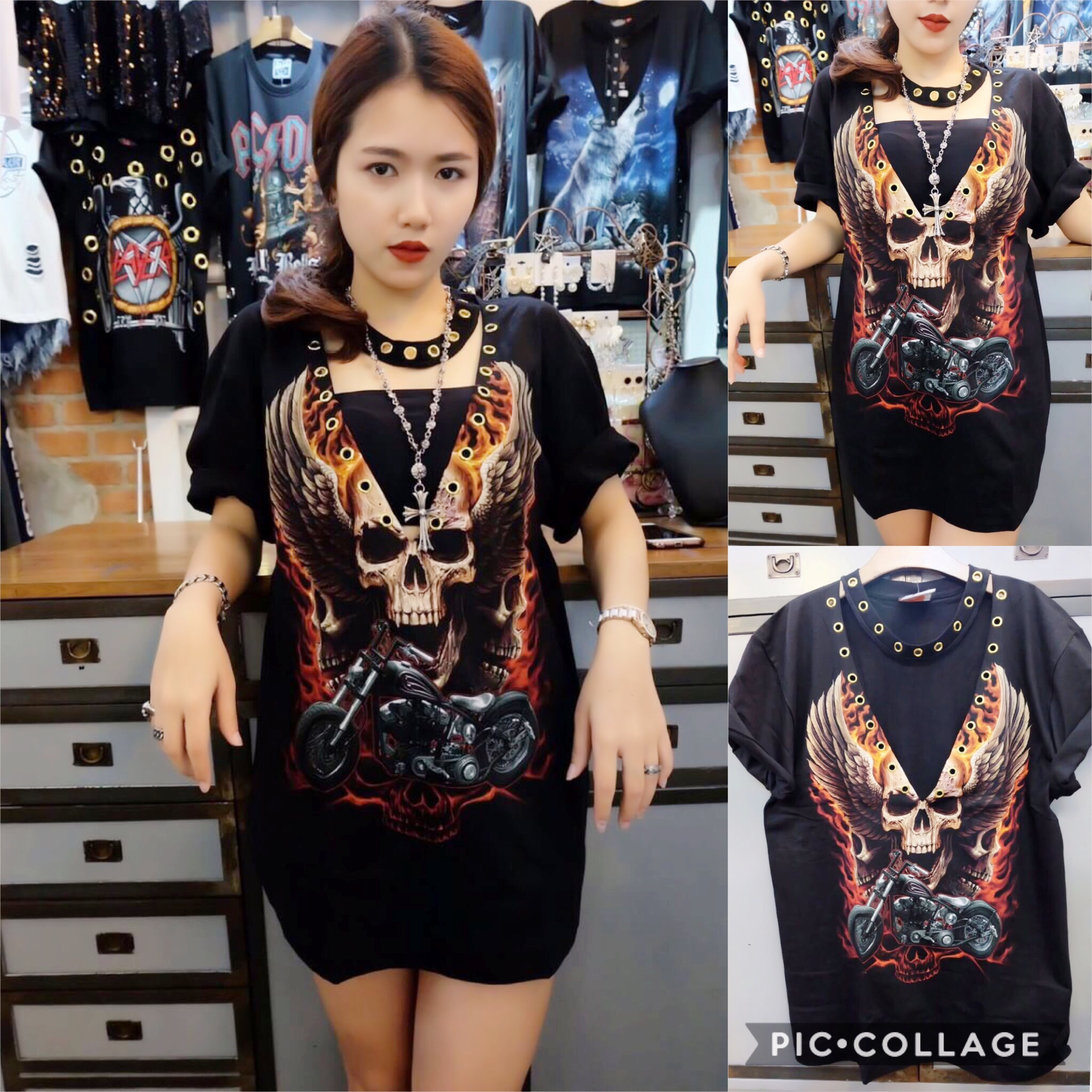 20% เสื้อยืดคอวี ตอกตาไก่ ใส่โช้คคอ สกรีนลายหัวกระโหลกติปีก อินทรี ลายไฟ สไตล์สาวร็อคจัดเต็มค่ะ