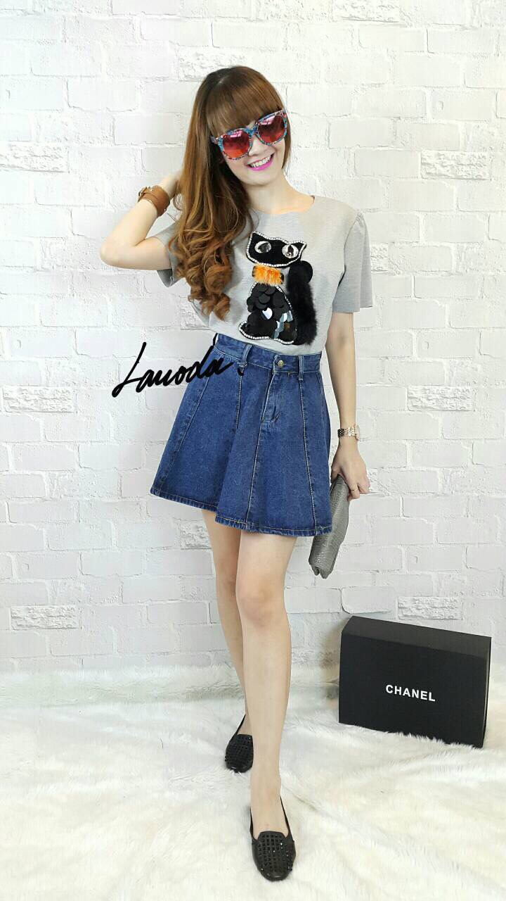 Skirt Jean Denim กระโปรงยีนส์กระดุมหน้า งานตัดต่อด้วยผ้า 9 ชิ้น ทำให้ pattern ออกมาน่ารักมาก ๆ