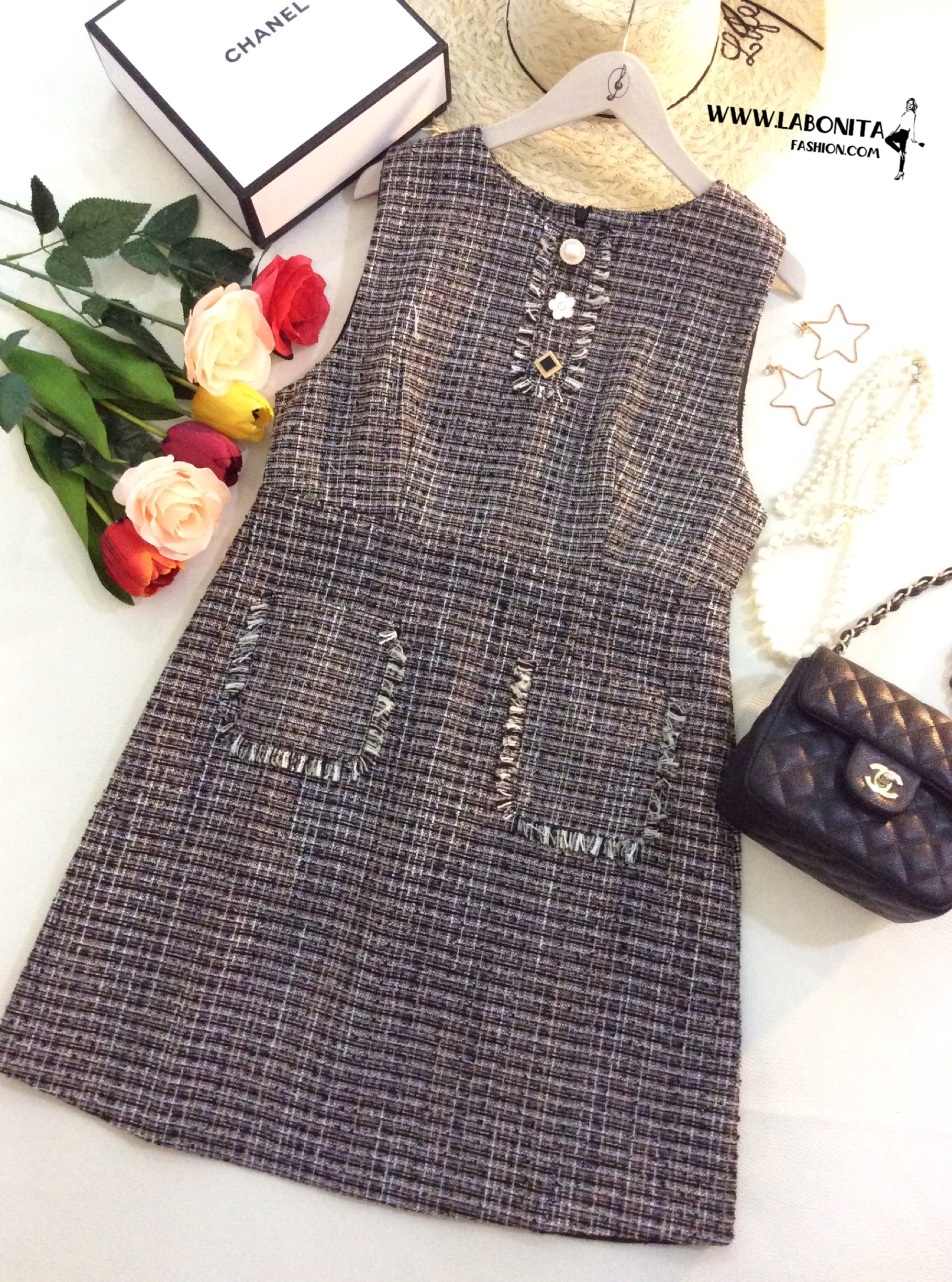 เดรสผ้าทวีตเดรสทรงเอใส่ทำงานใส่ลำลองสวยงานPremium Quality