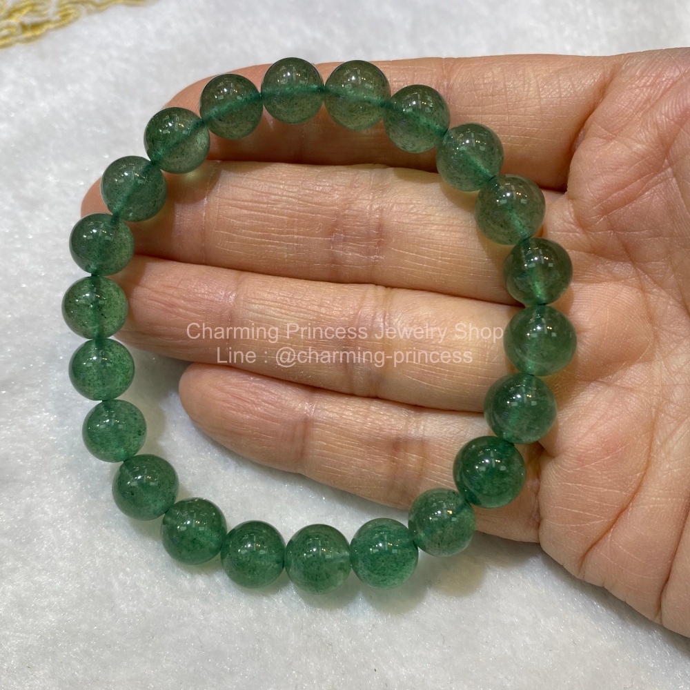 Green Strawberry Quartz สตรอเบอร์รี่ควอตซ์สีเขียว 9 mm หินแห่งความสงบสุข บรรเทาความเครียด ความวิตกกังวล และความไม่สบายใจได้