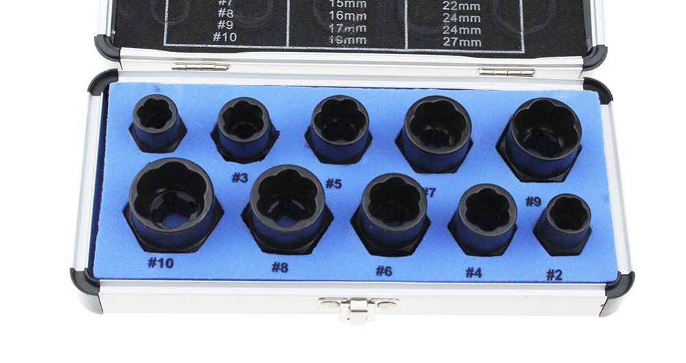 SX08 ชุดน้อตถอนเกลียวหัวน็อตเสีย 10 ชิ้น สำหรับ ถอดน็อค หัวเหลี่ยม หัวจม ทุกชนิดที่มีหัวโผล่ออกมา