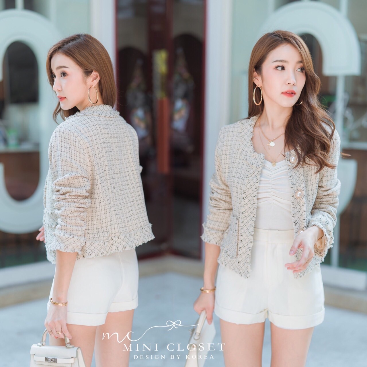 เสื้อคลุมผ้าทวีตเกาหลี ส่งฟรี