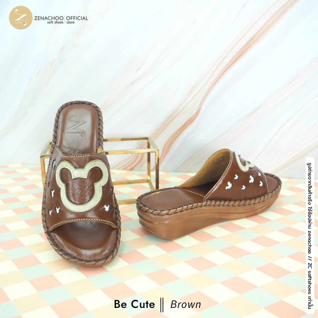 ทรงปกติ เปลี่ยนไซส์ได้-ไม่รับคืน Zenachoo รองเท้าสุขภาพ หนังแท้ทั้งคู่ รุ่น Be cute สูง 1.5 นิ้ว หน้าสวม รับประกันความนุ่มสบาย