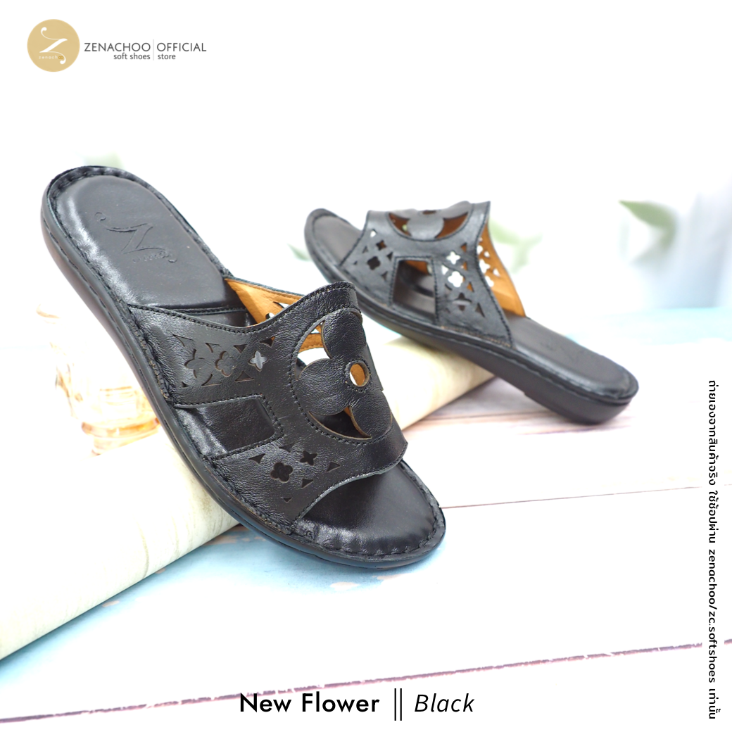 ทรงปกติ เปลี่ยนไซส์ได้-ไม่รับคืน Zenachoo รองเท้าสุขภาพ หนังแท้ทั้งคู่ รุ่น new flower สูง 1 นิ้ว หน้าสวมเดินสบาย รับประกันความนุ่มสบาย