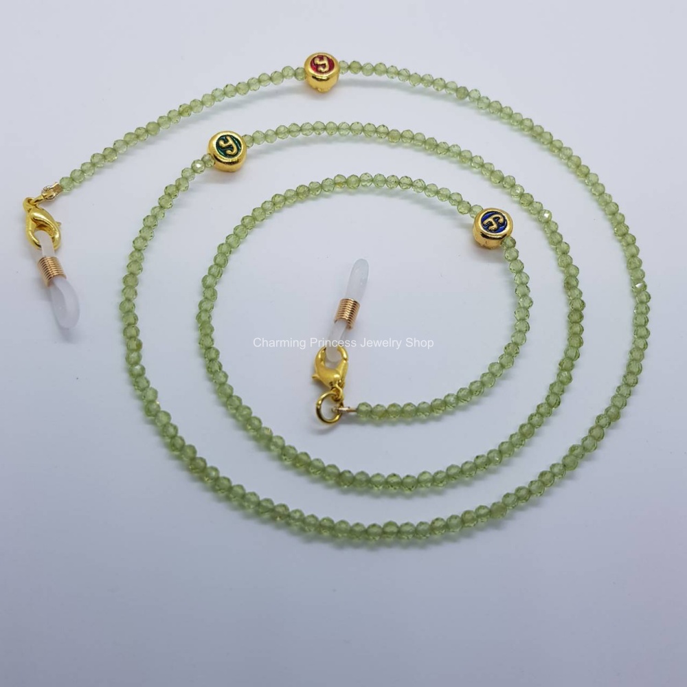 สายคล้องแมส สายคล้องแว่นตา หินนำโชค Peridot เพอริดอต พลอยประจำเดือนเกิดสิงหาคม เป็นสัญลักษณ์ของความสำเร็จ ความสงบ ความมีโชค และ ชุดหัวนะโมเสาร์ห้า รุ่นรวยแล้วรวยอีก