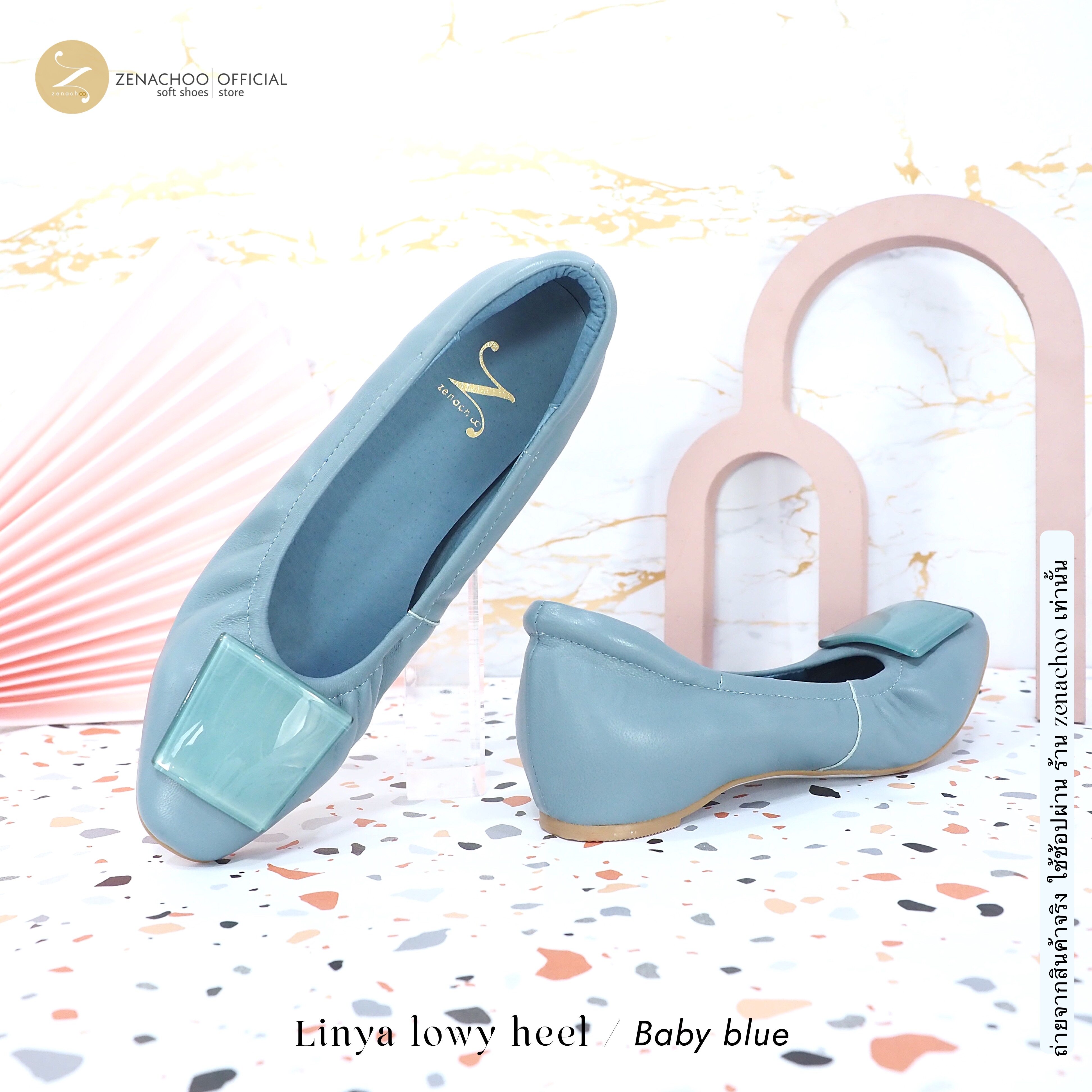 ทรงปกติ:เปลี่ยนไซส์ได้ ไม่รับคืน รุ่นขายดี Zenachoo Linya Lowy heel สูง 1.3 นิ้ว เสริมส้นด้านใน รองเท้าหนังแกะแท้