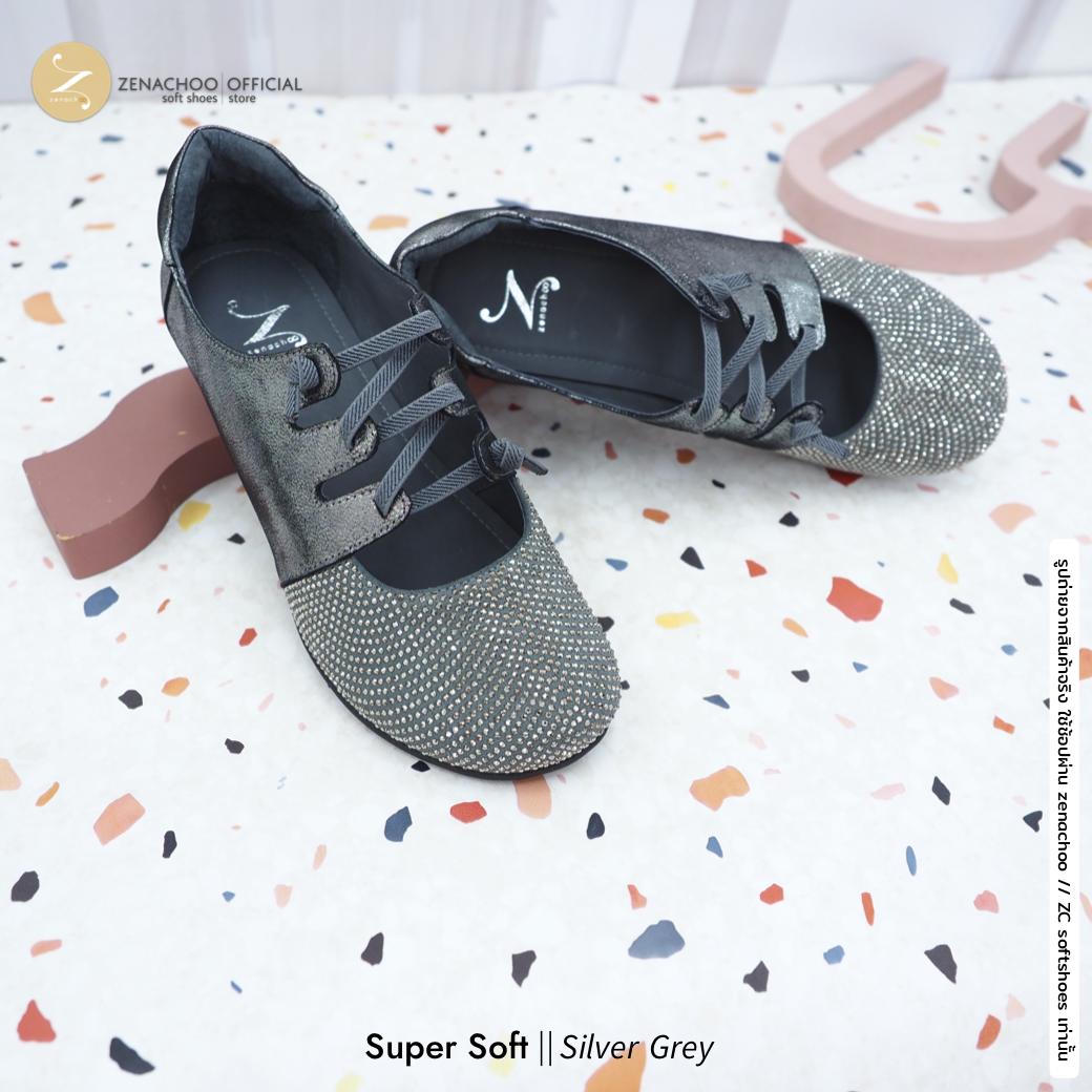 พื้นนิ่มตะลึง หน้ากว้าง ใส่สบายสุด ทรงปกติ เปลี่ยนไซส์ได้-ไม่รับคืน Zenachoo Super Soft สูง 1 นิ้ว รองเท้าหนังแกะแท้